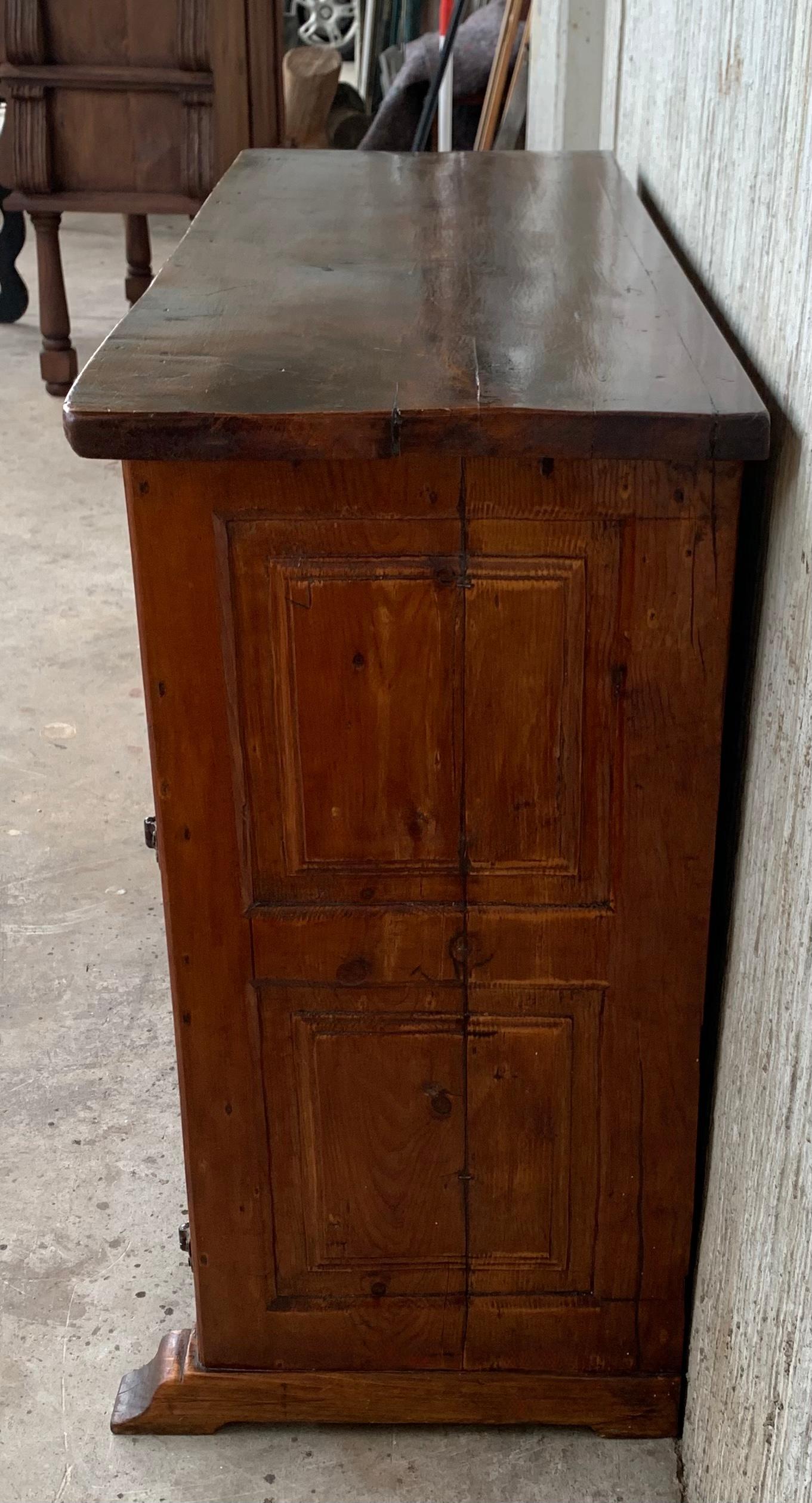 19th Century Northern Spanish Carved Pine Console Sofa Table, Two Drawers In Good Condition In Miami, FL