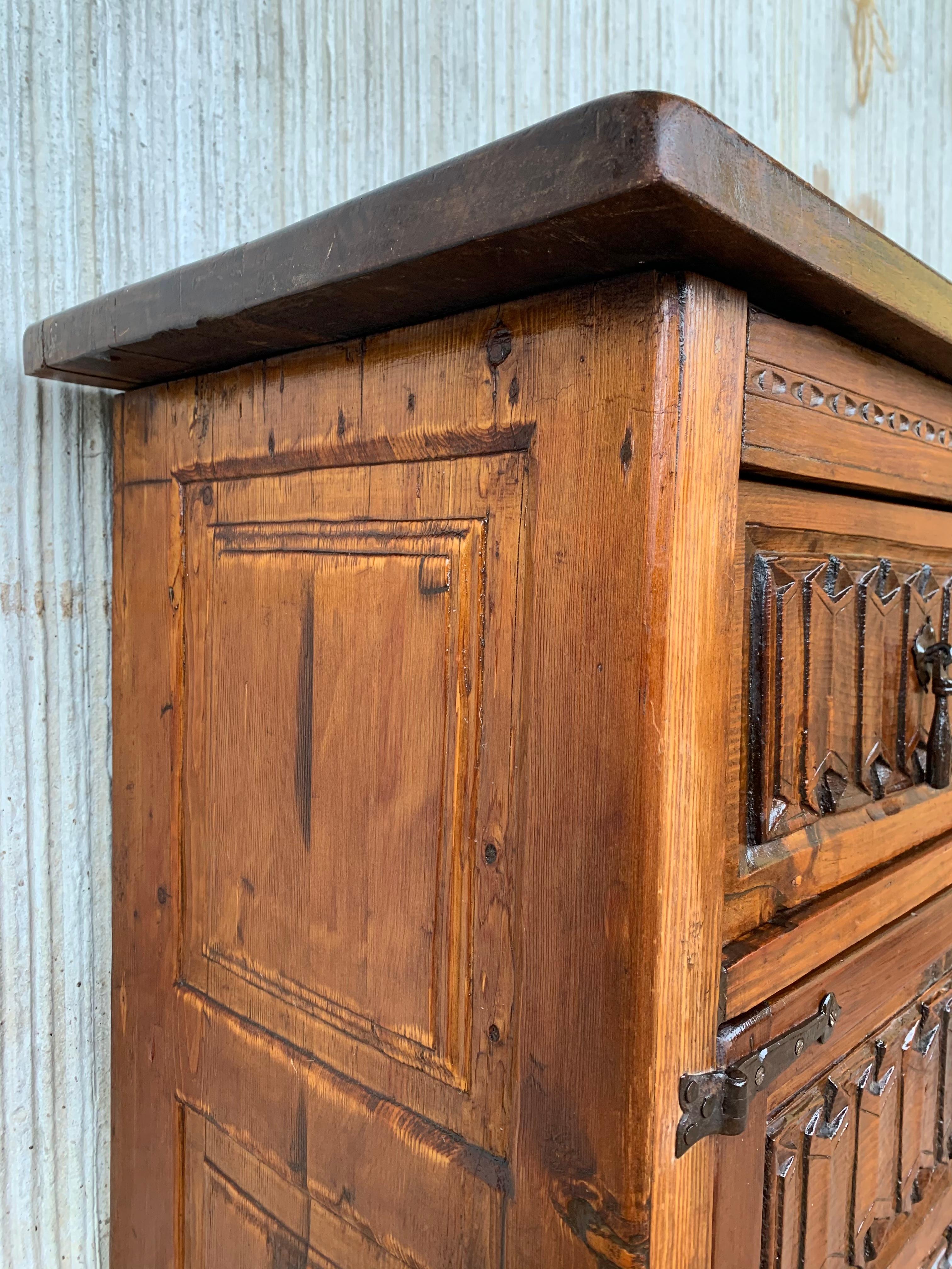 19th Century Northern Spanish Carved Pine Console Sofa Table, Two Drawers 2