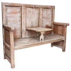 19th Century Northern Spanish Wooden Bench with Folding Table