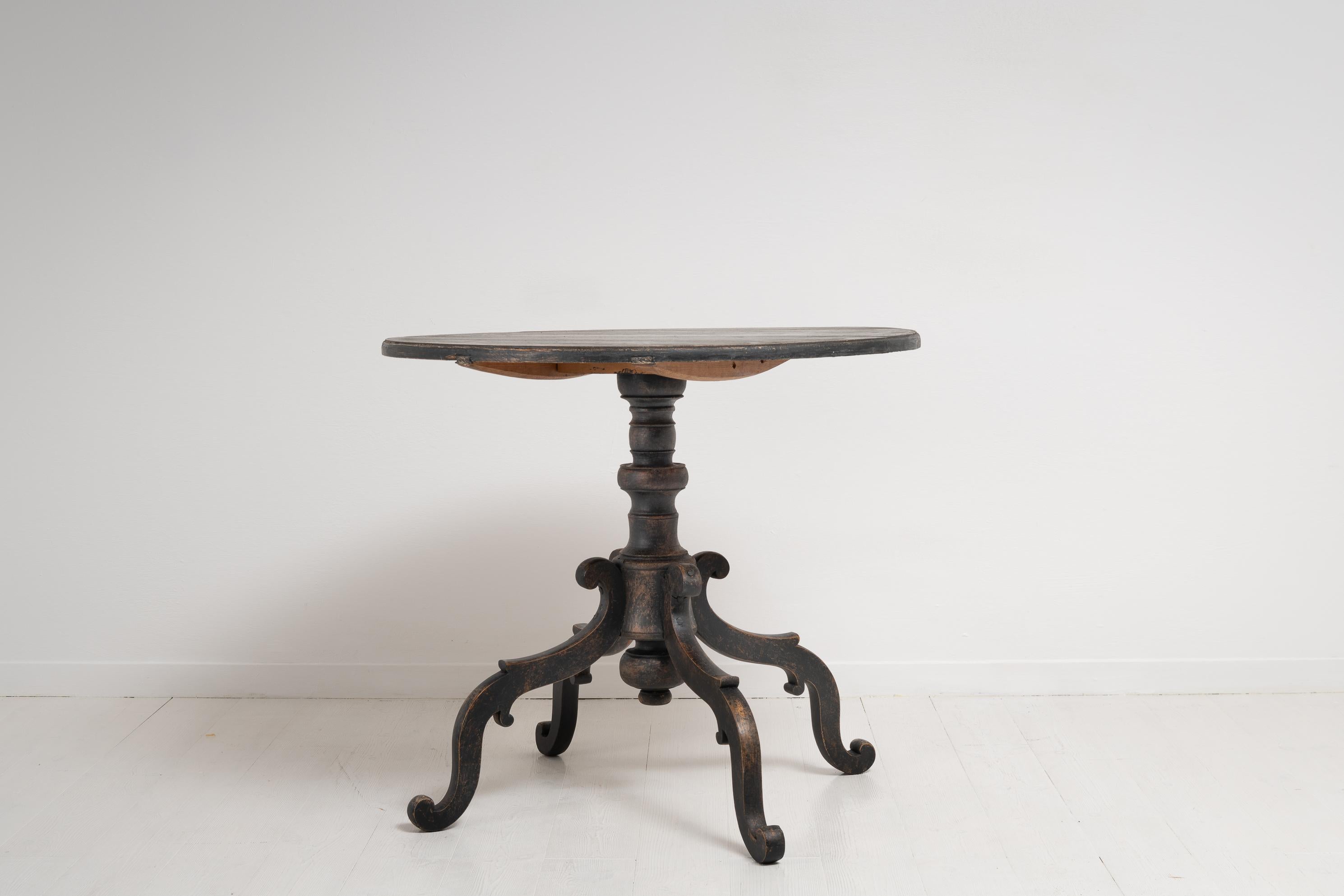 Country 19th Century Northern Swedish Large Black Tilt-Top Table