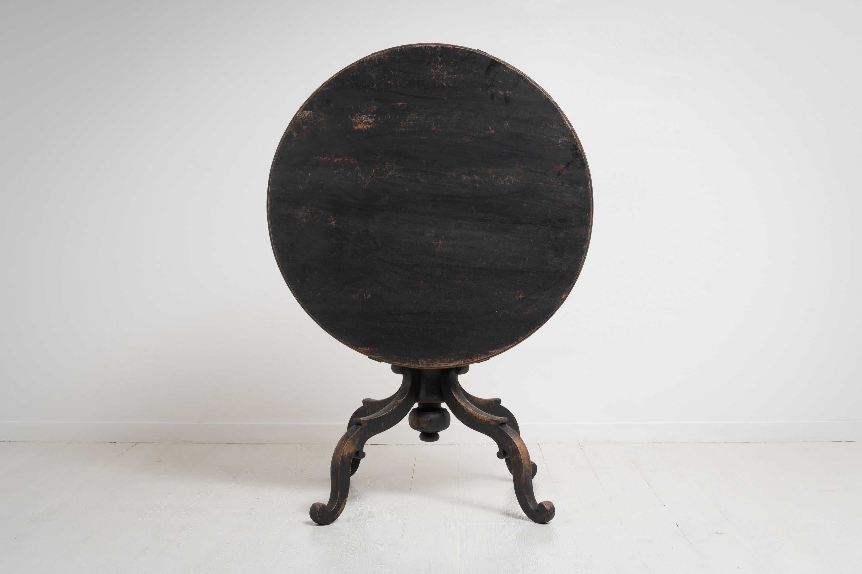 Hand-Crafted 19th Century Northern Swedish Large Black Tilt-Top Table