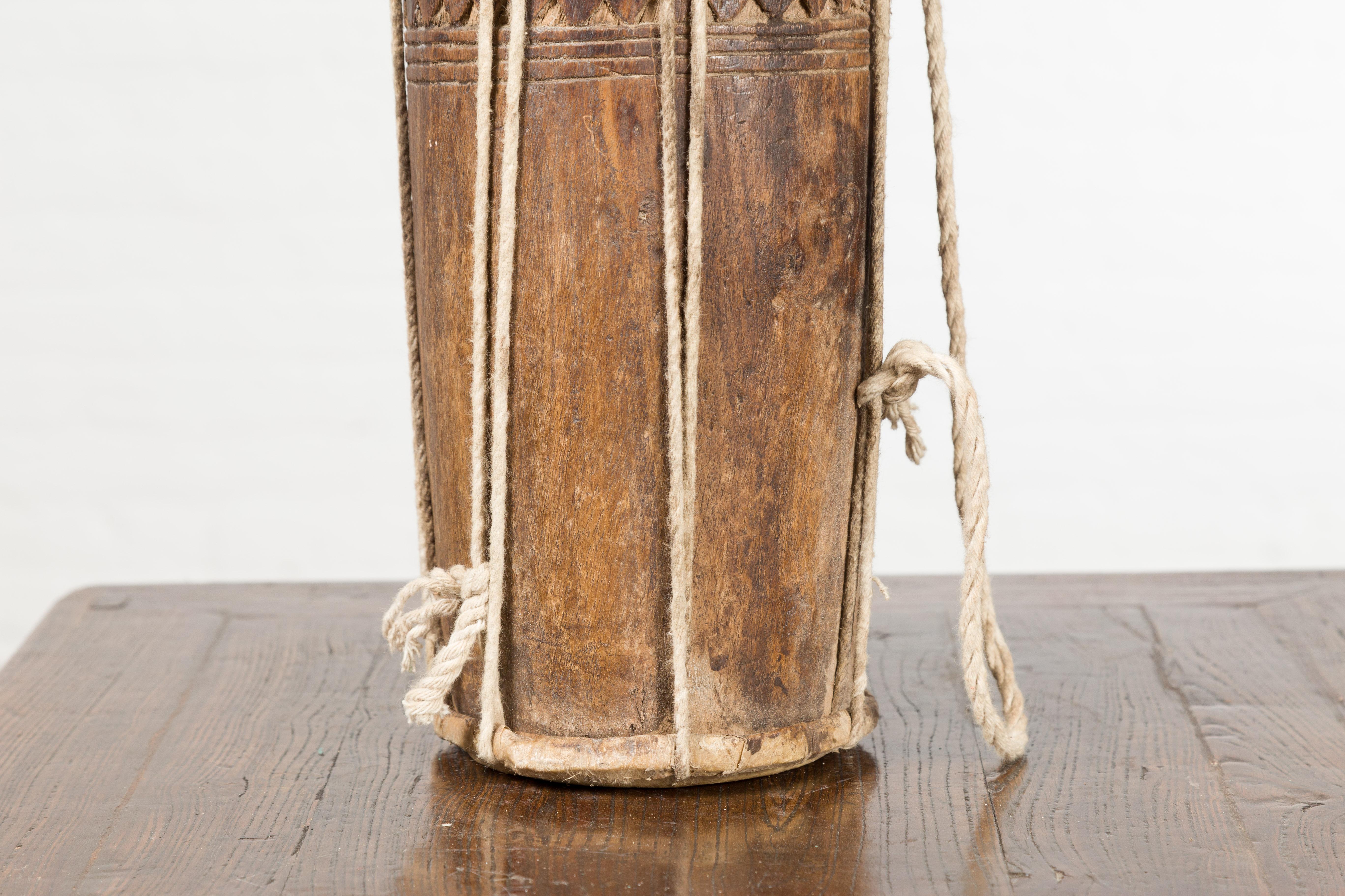 19th Century Northern Thai Ceremonial Drum with Ropes and Leather Drumhead 7