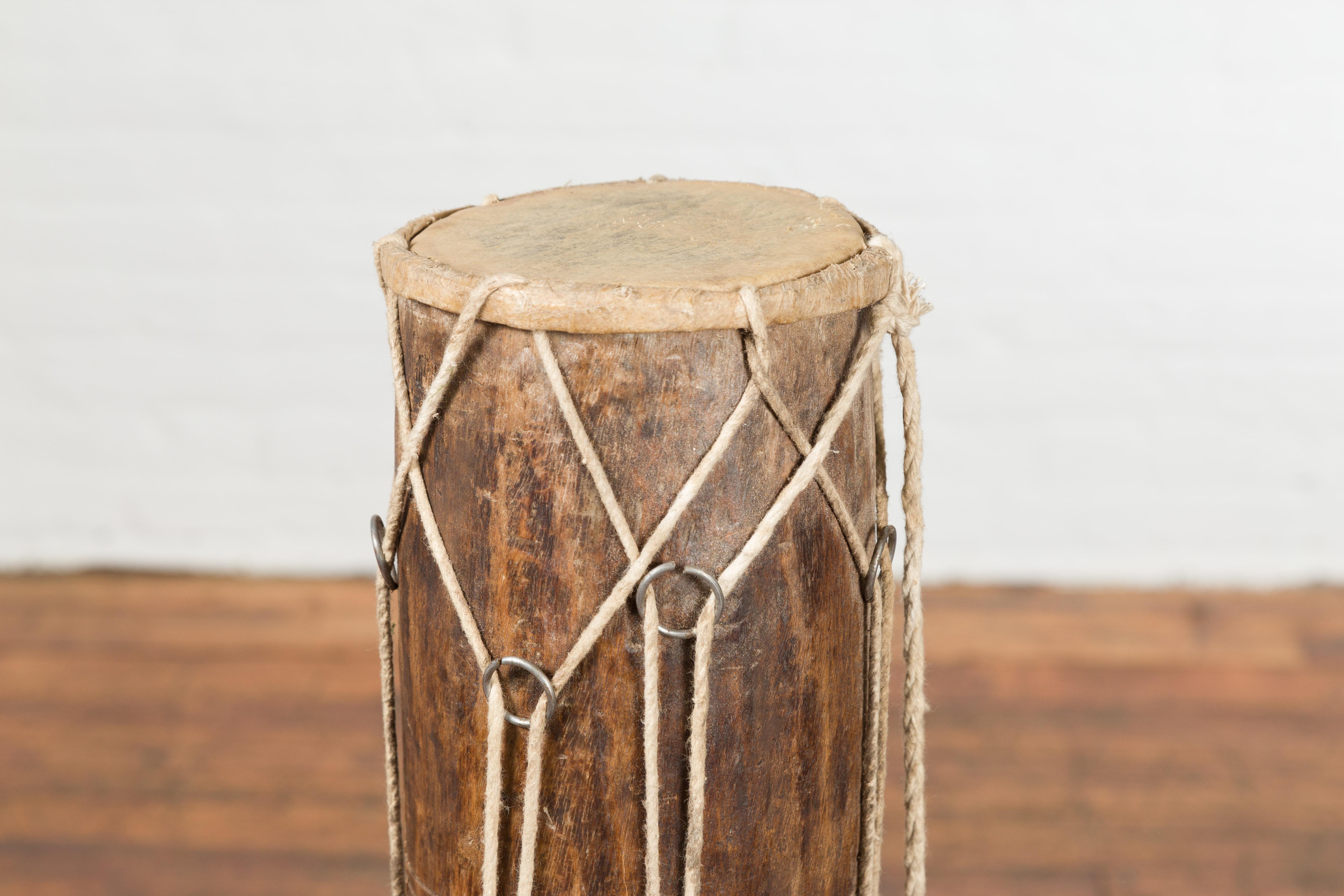 19th Century Northern Thai Ceremonial Drum with Ropes and Leather Drumhead 5