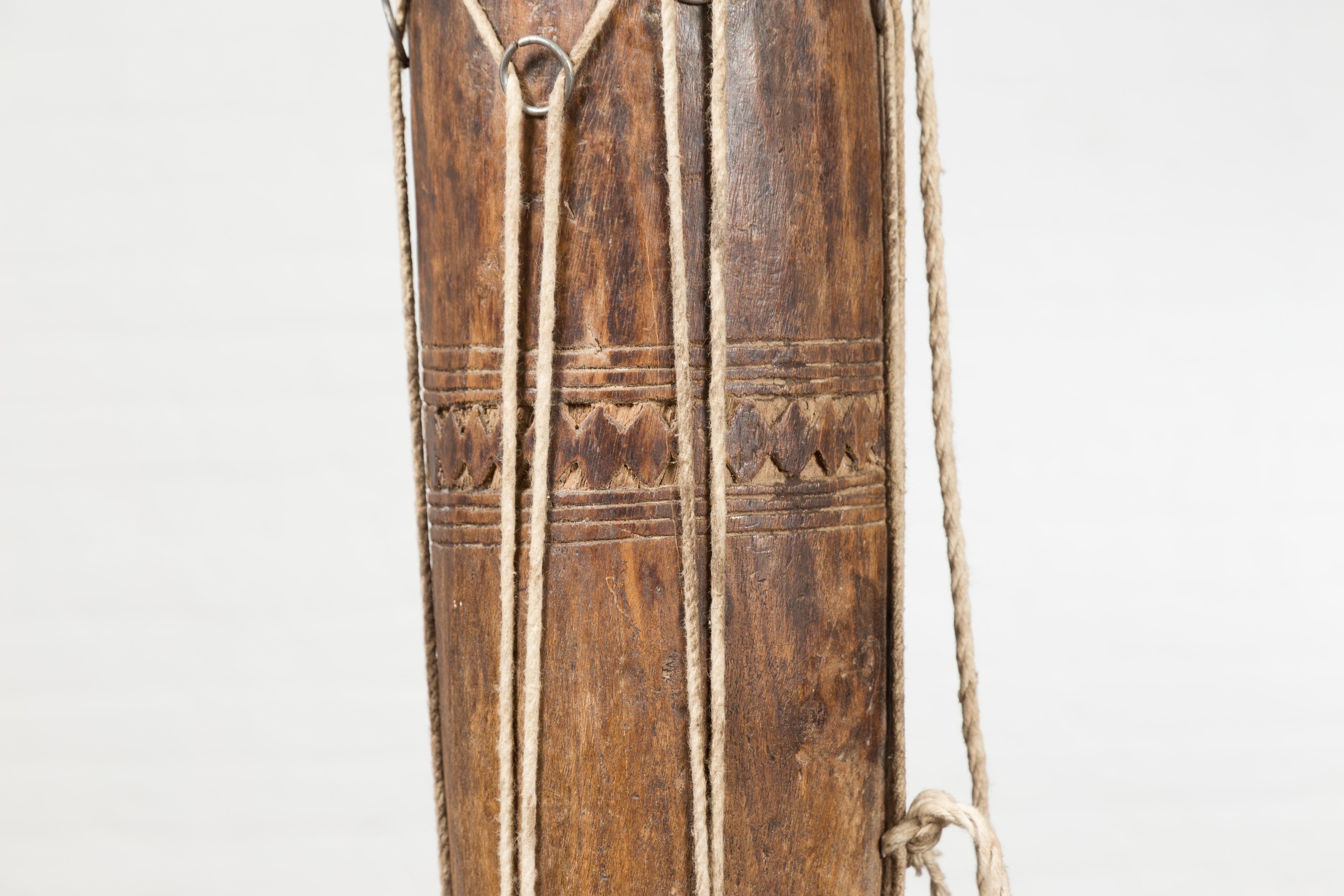 19th Century Northern Thai Ceremonial Drum with Ropes and Leather Drumhead 6