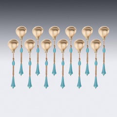 19th Century Norwegian Silver-Gilt & Enamel Set of 12 Spoons, c.1890