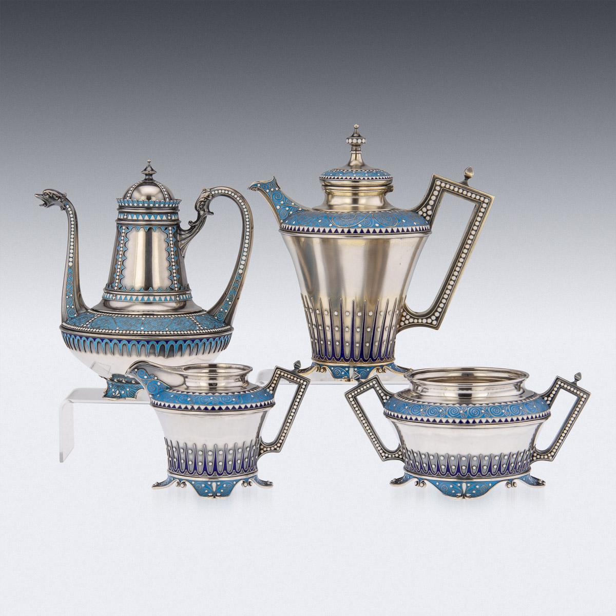 19th Century Norwegian Solid Silver & Enamel Tea Service, Marius Hammer, c.1890 In Good Condition For Sale In Royal Tunbridge Wells, Kent