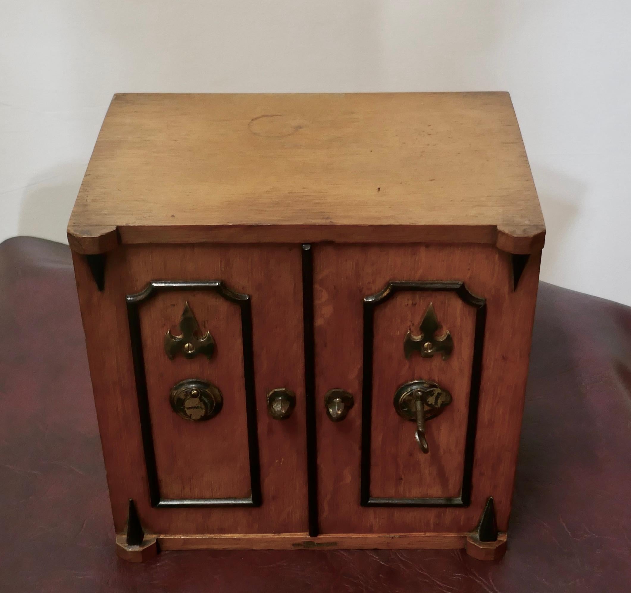 19th Century Novelty Golden Oak Humidor in the Shape of a 2 Door Safe For Sale at 1stDibs safe