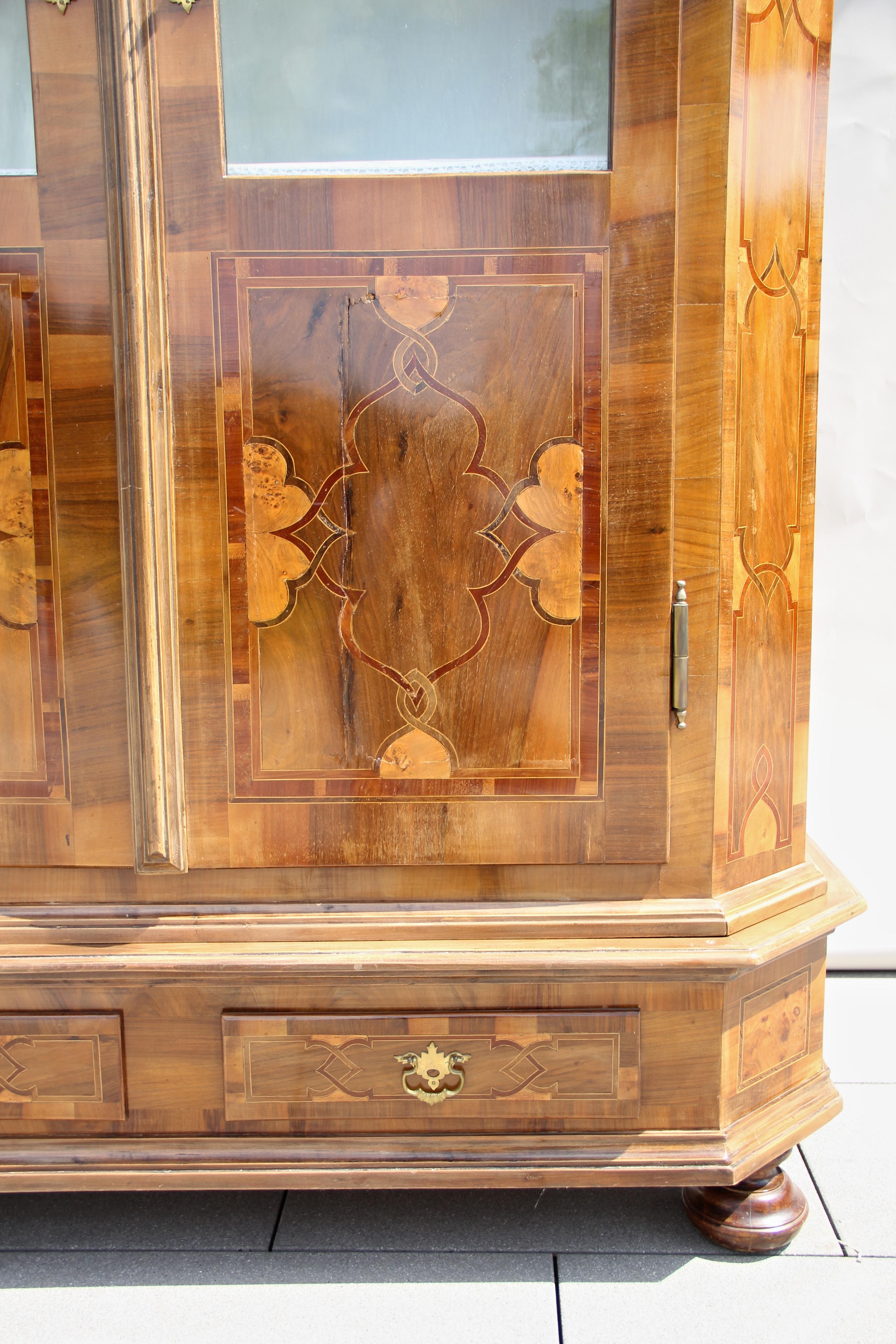Inlay 19th Century Nutwood Bookcase/ Cupboard with Marquetry, Austria, circa 1890 For Sale
