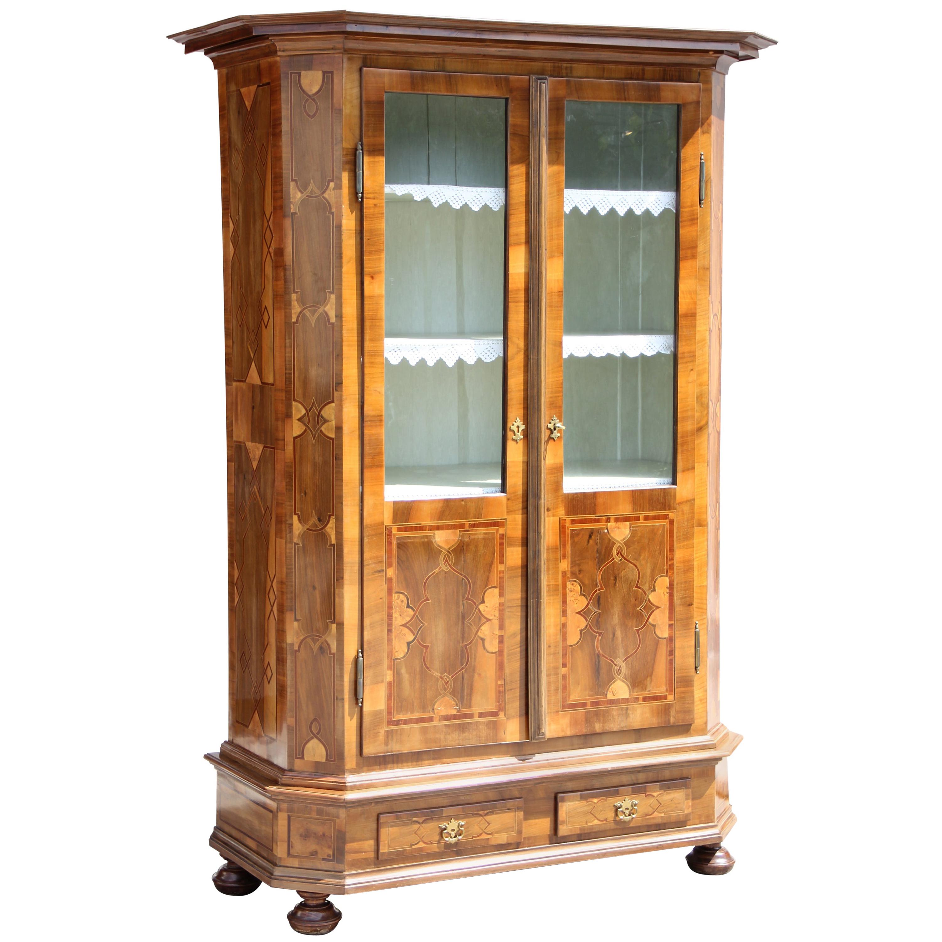 19th Century Nutwood Bookcase/ Cupboard with Marquetry, Austria, circa 1890 For Sale
