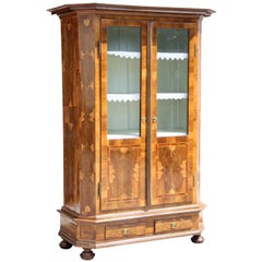 Antique 19th Century Nutwood Bookcase/ Cupboard with Marquetry, Austria, circa 1890