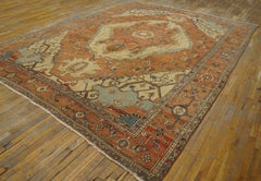 1890s Rust Red Ivory Antique N.W. Persian Serapi Carpet 10' x 13'3" Wool Rug