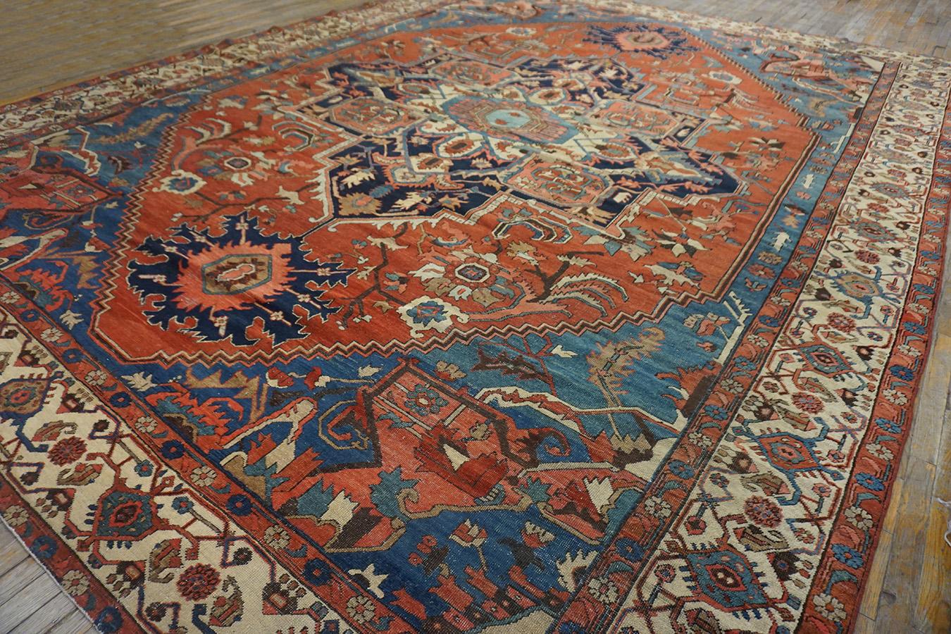 Hand-Knotted 19th Century N.W. Persian Serapi Carpet ( 11'10
