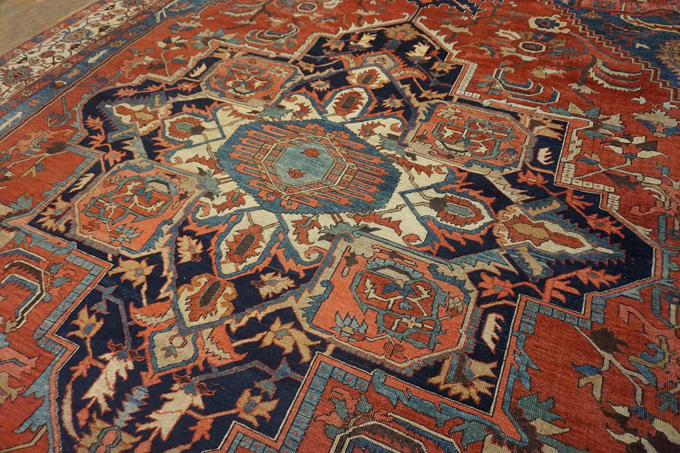 Wool 19th Century N.W. Persian Serapi Carpet ( 11'10