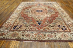 1880s Rose Medallion Antique N.W. Persian Serapi Carpet 116" x 15'10" Wool Rug