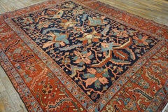 1890s Navy Tribal Antique N.W. Persian Serapi Carpet 9' x 11'6" Knotted Wool Rug