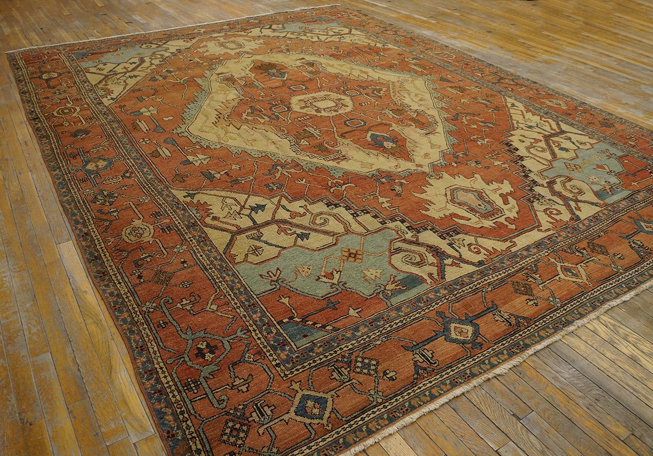 Hand-Knotted 19th Century N.W. Persian Serapi Carpet ( 9'6