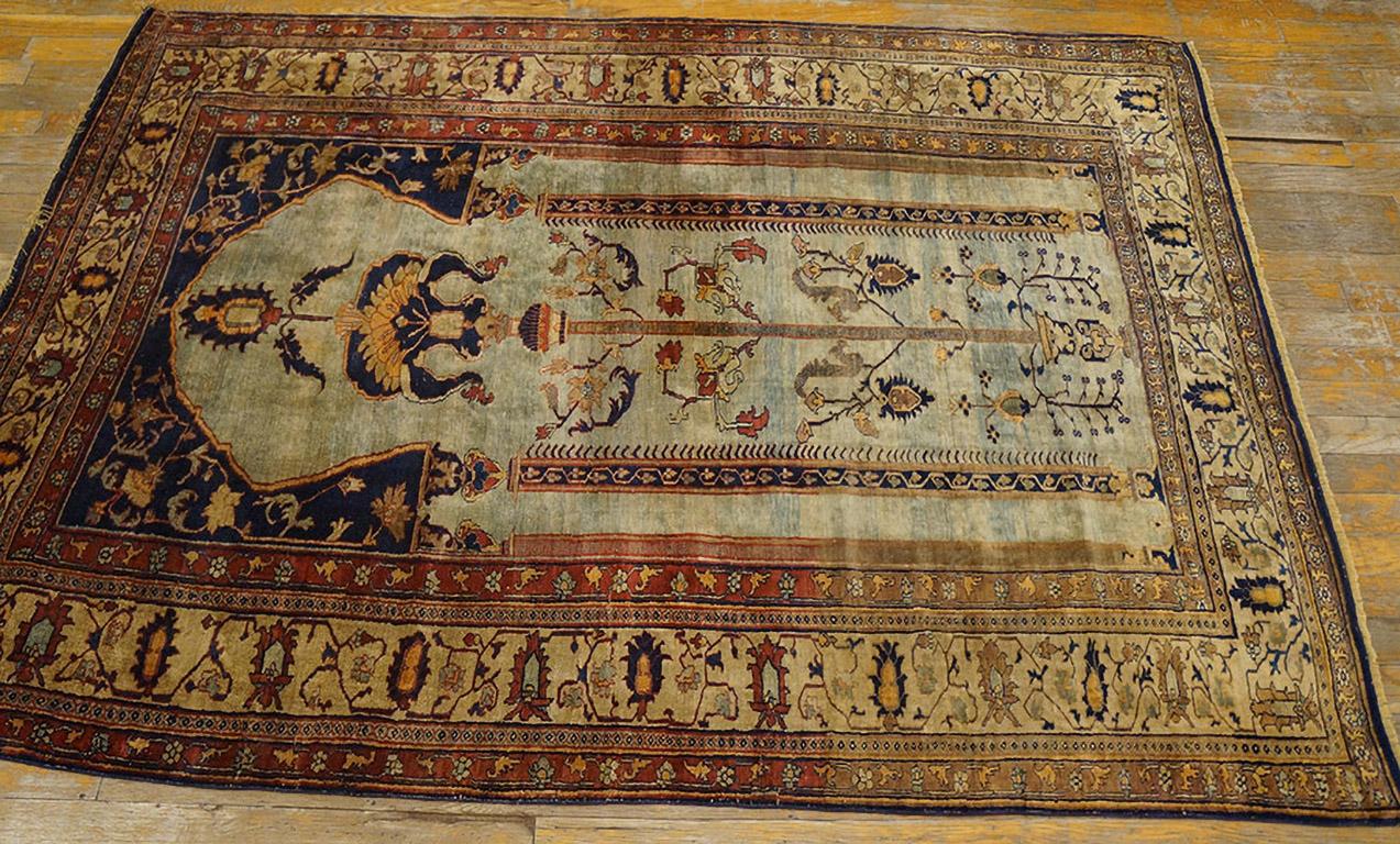 Hand-Knotted 19th Century N.W. Persian Silk Heriz Carpet ( 4' x 6' - 122 x 183 ) For Sale