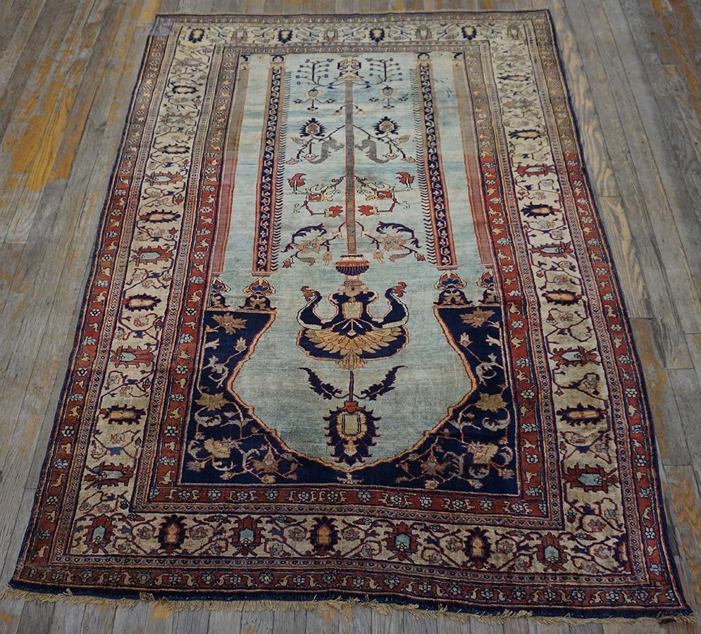 19. Jahrhundert N.W. Persischer Heriz-Teppich aus Seide ( 4' x 6' - 122 x 183) (Spätes 19. Jahrhundert) im Angebot