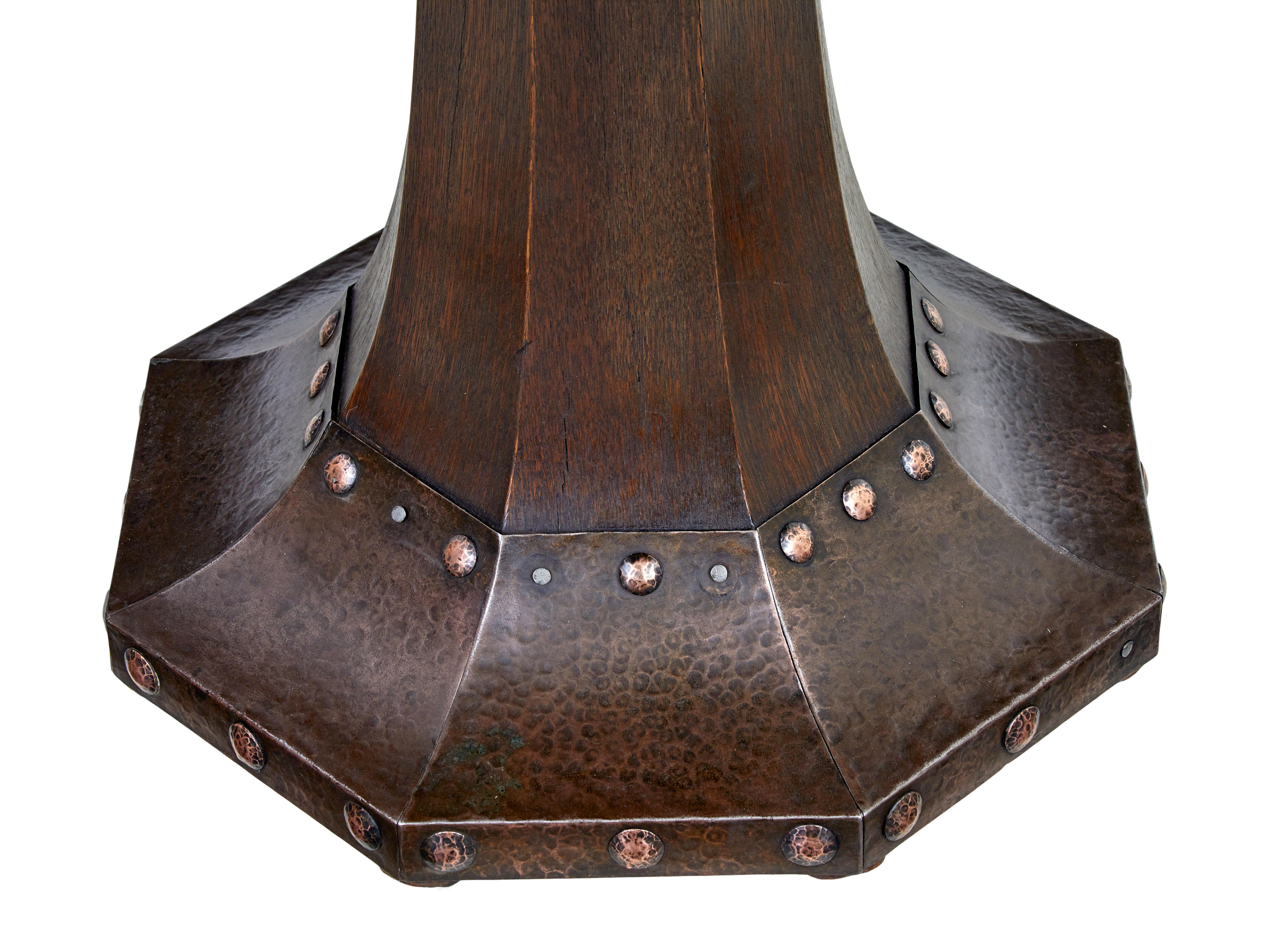 English 19th Century oak and copper aesthetic movement center table