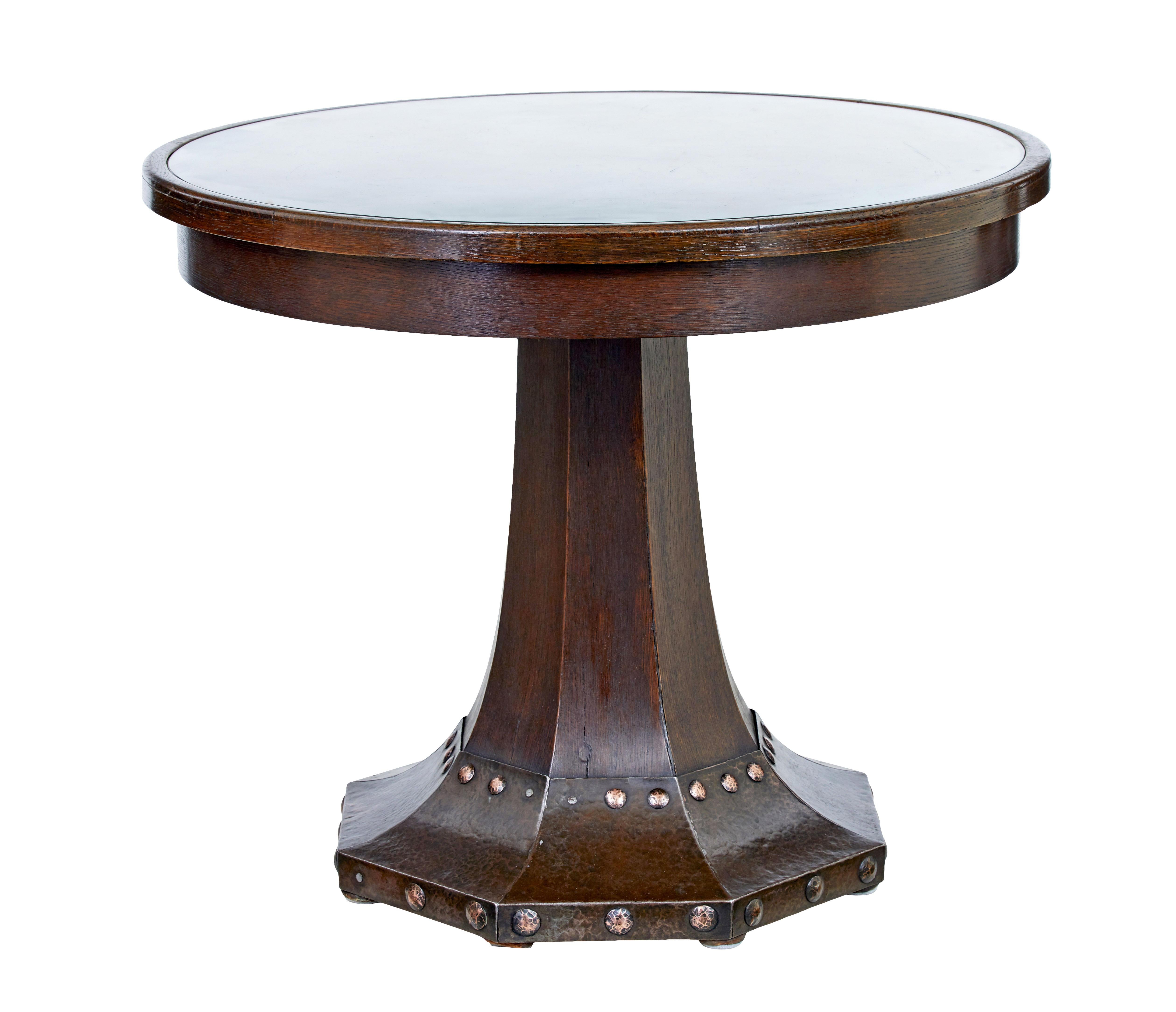 19th Century oak and copper aesthetic movement center table In Good Condition In Debenham, Suffolk