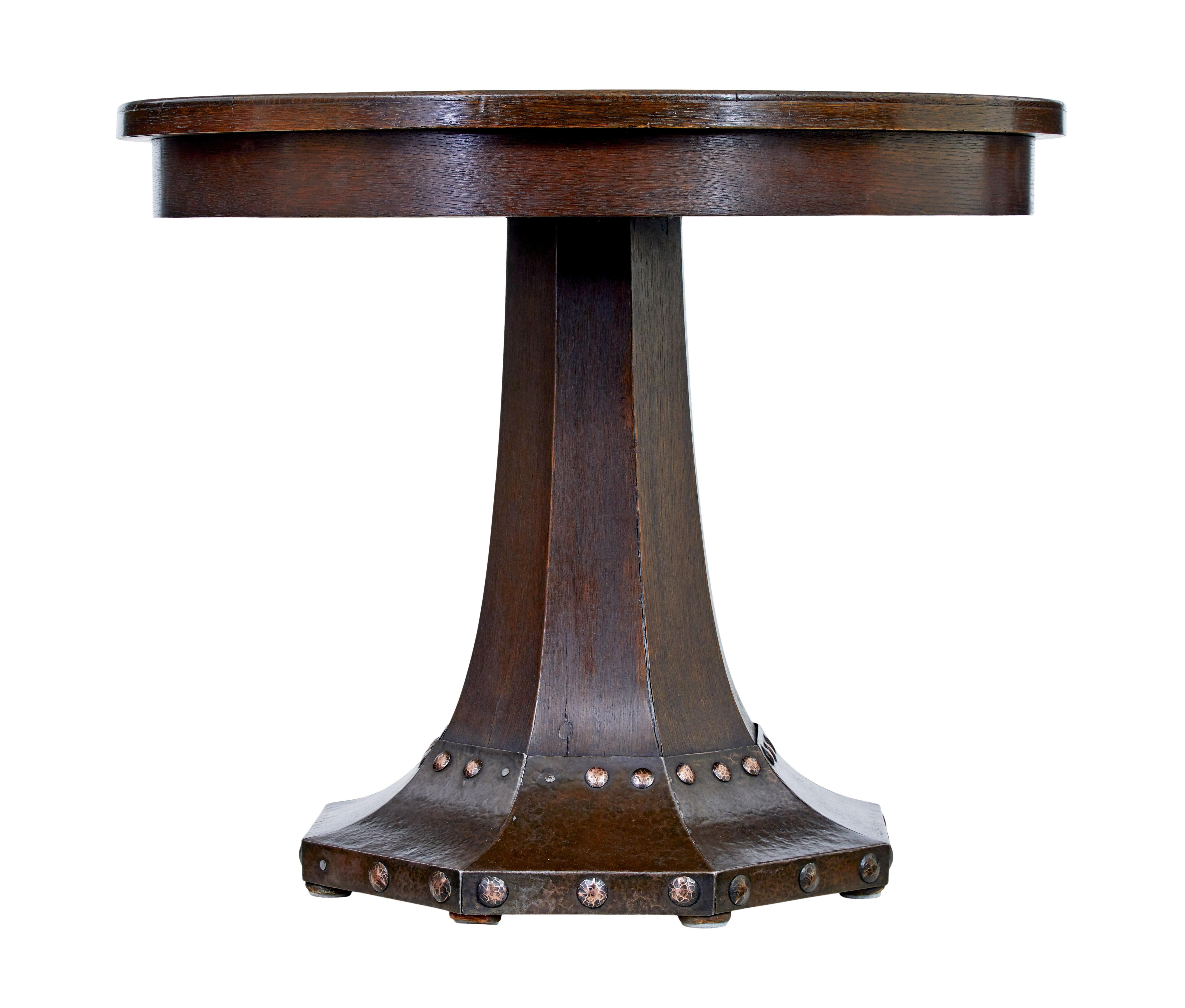 Copper 19th Century oak and copper aesthetic movement center table