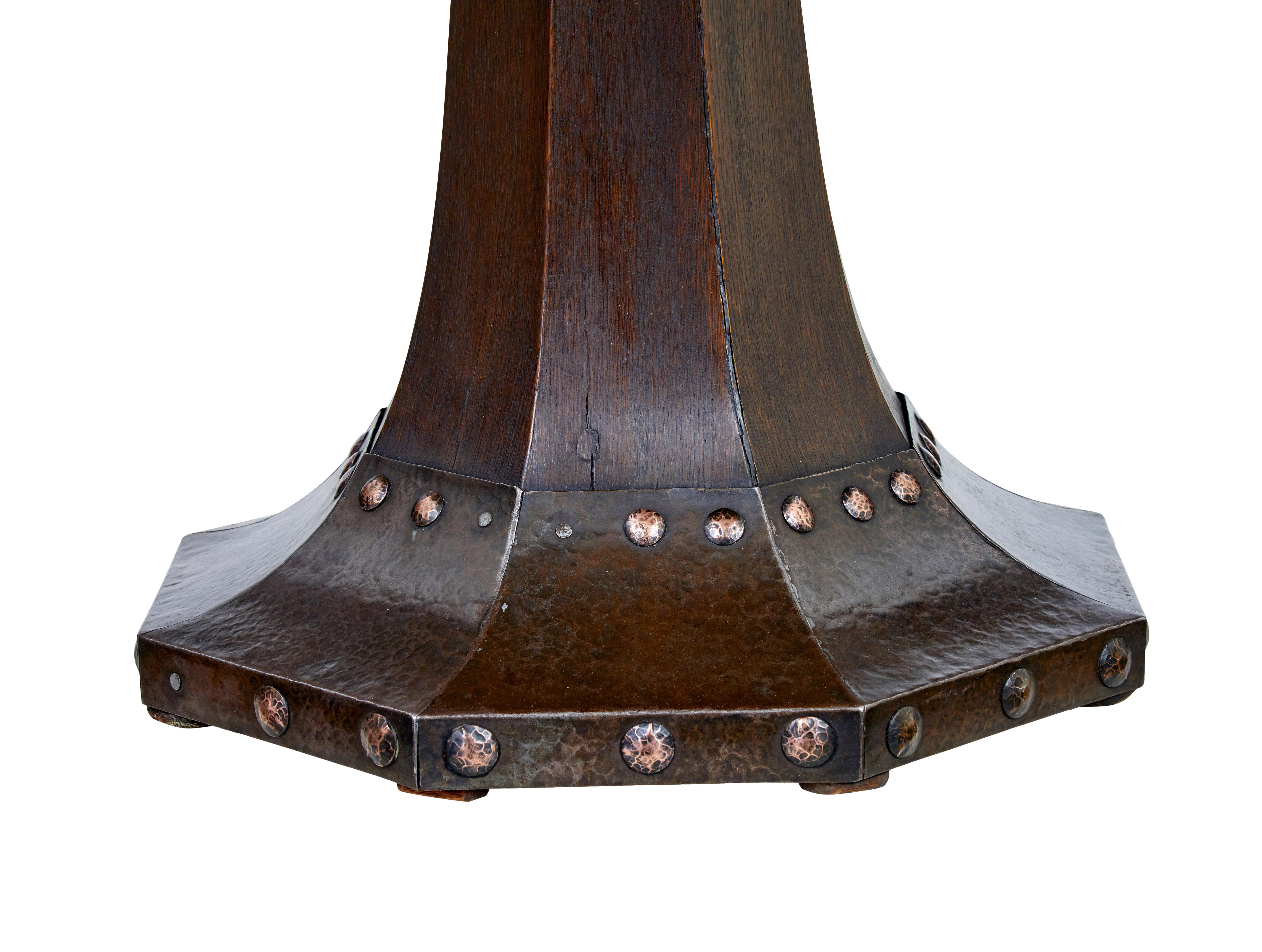 19th Century oak and copper aesthetic movement center table 1