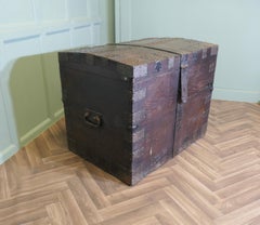 19th Century Oak and Iron Banded Silver Chest  This lovely silver chest