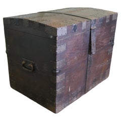 19th Century Oak and Iron Banded Silver Chest  This lovely silver chest