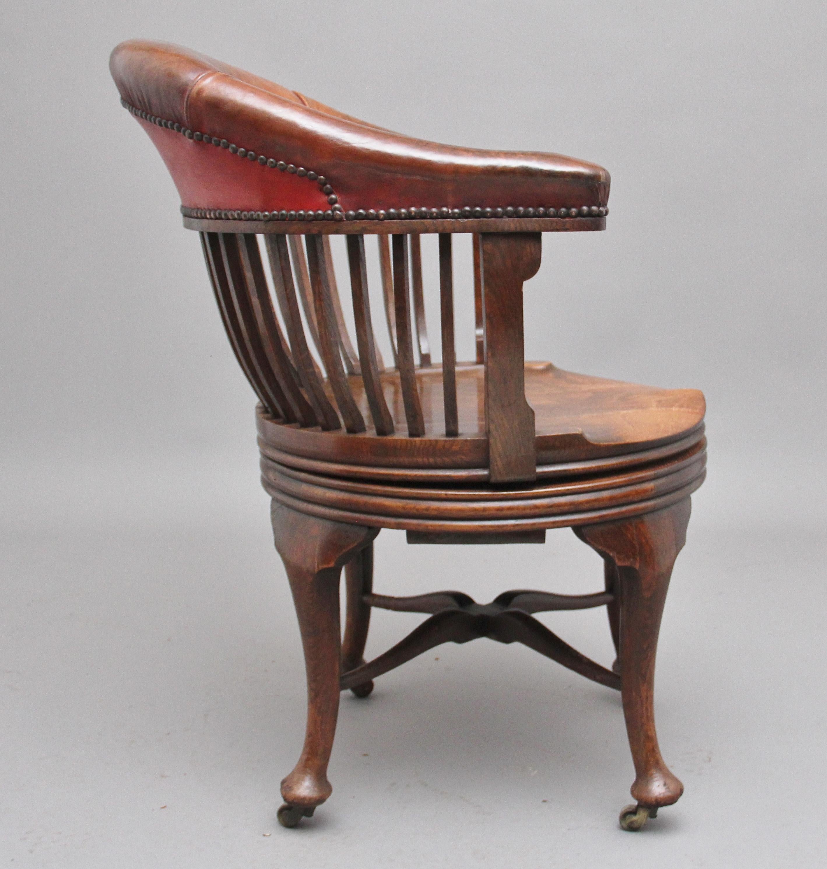 Victorian 19th Century Oak and Leather Swivel Desk Chair