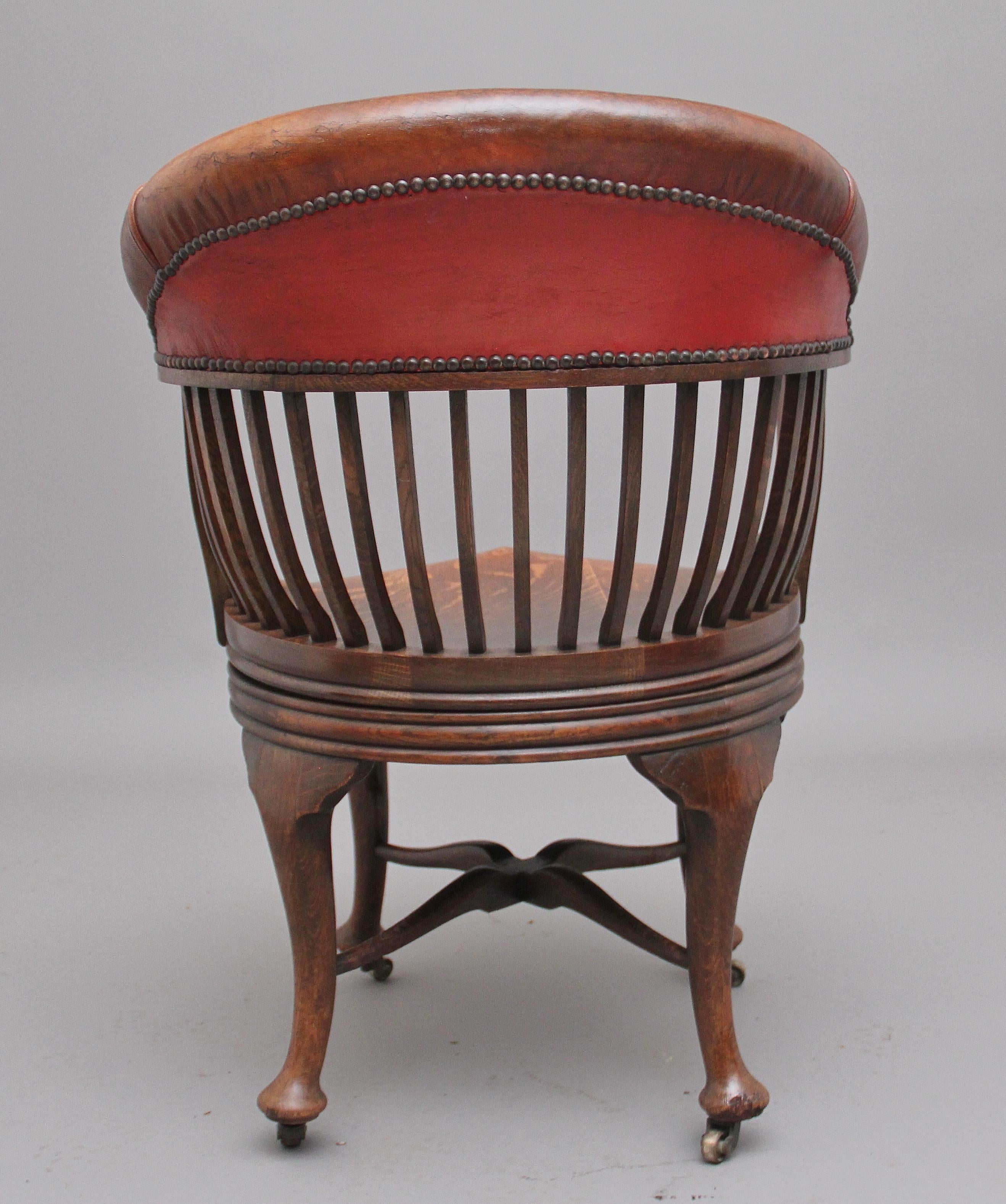 British 19th Century Oak and Leather Swivel Desk Chair