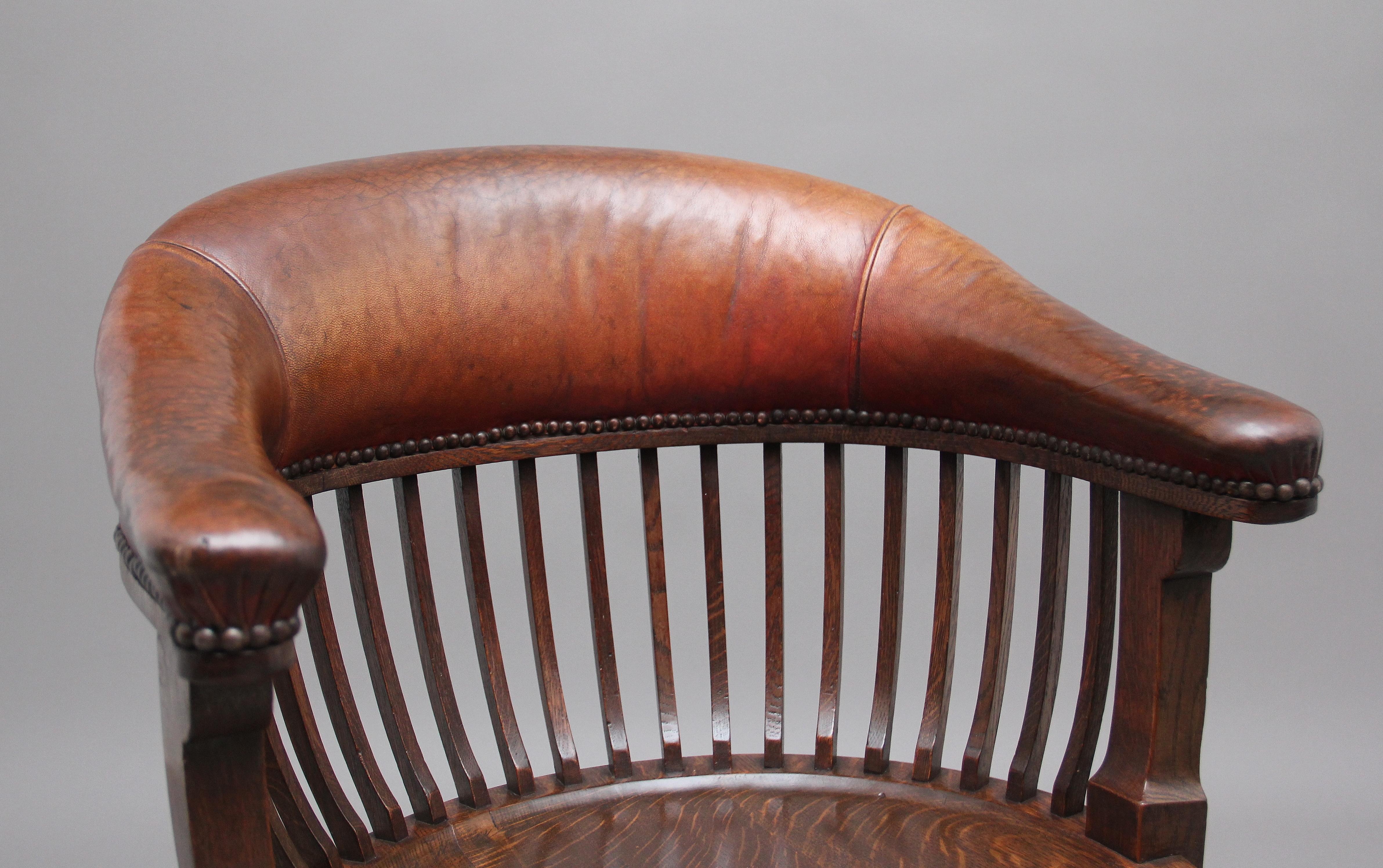 Late 19th Century 19th Century Oak and Leather Swivel Desk Chair
