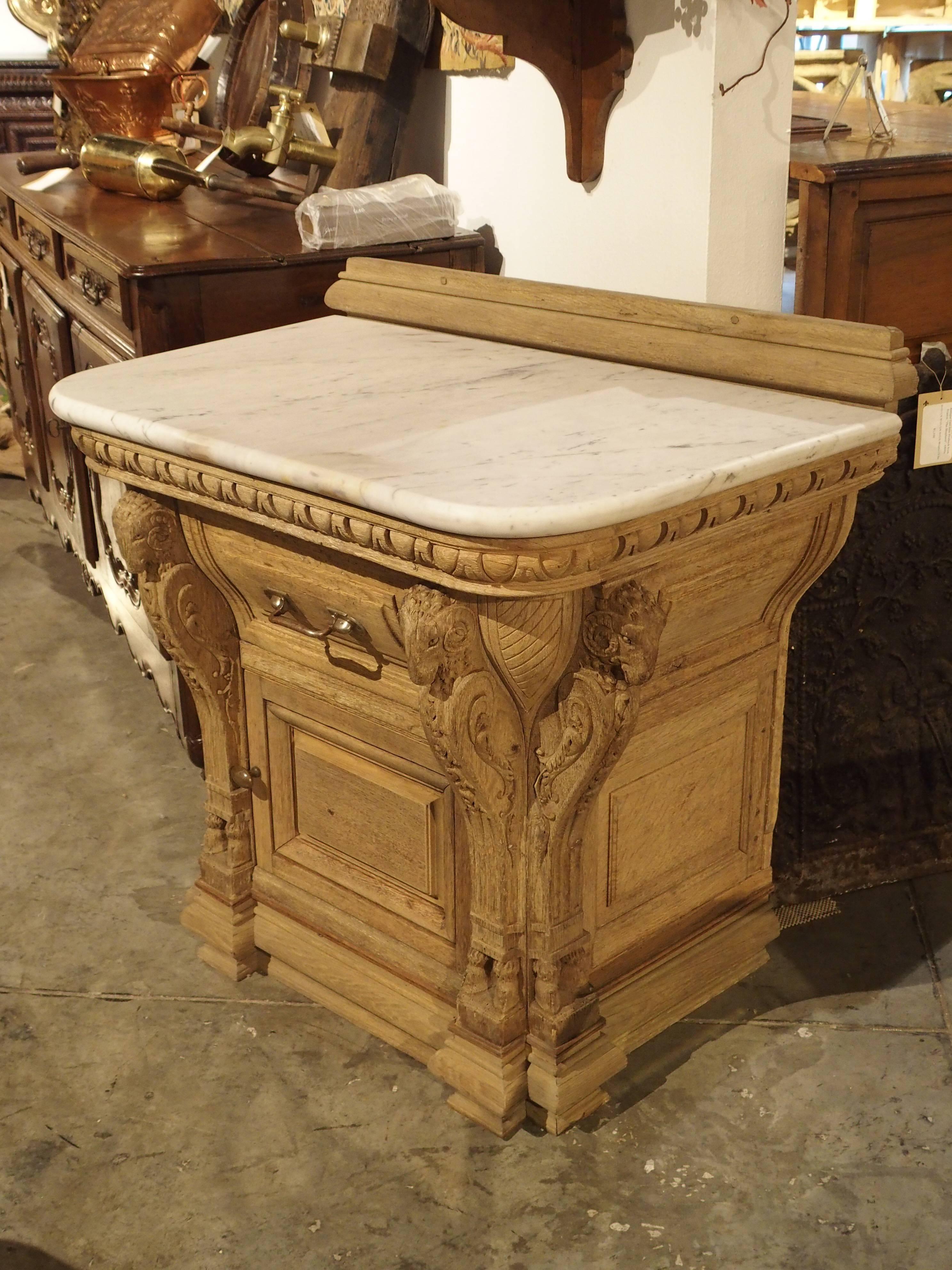 French 19th Century Oak and Marble Butcher Counter from Lyon, France
