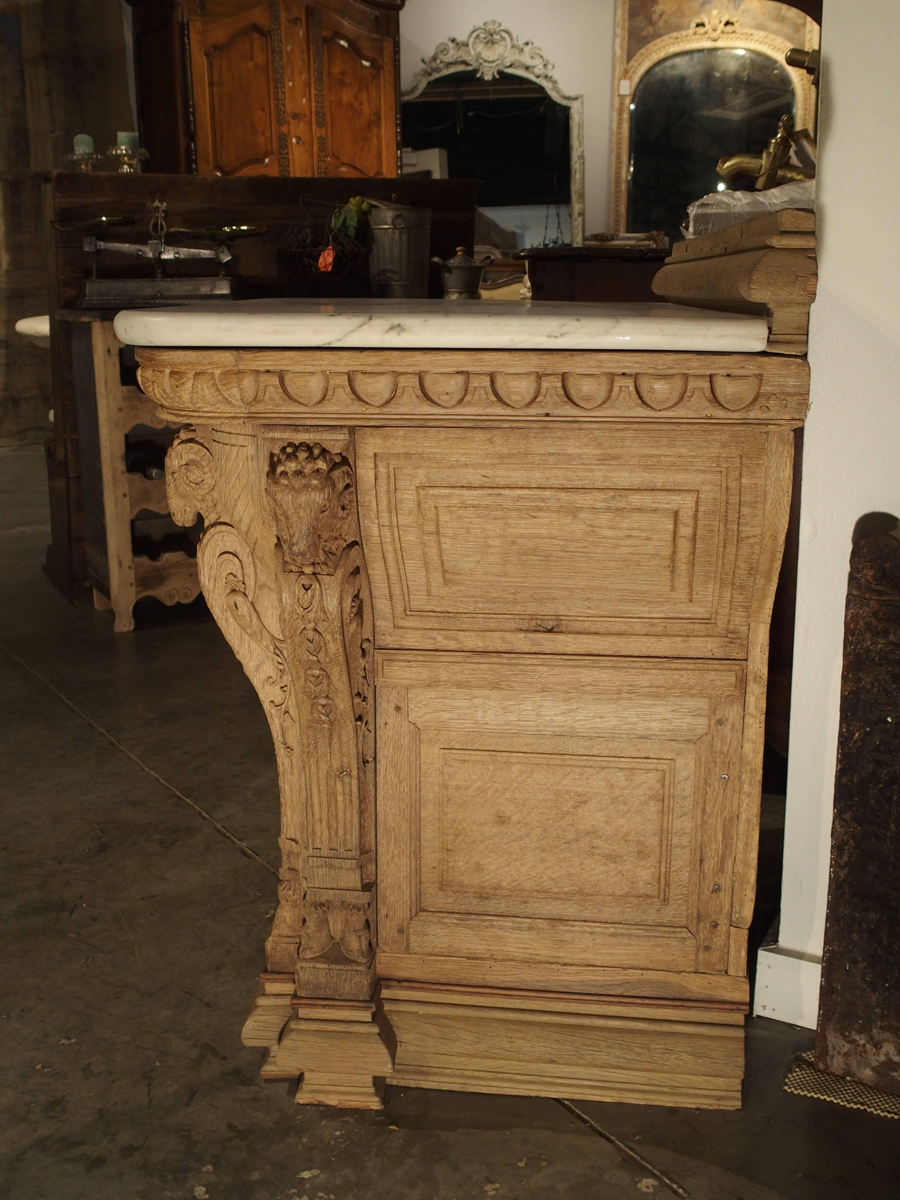 Carved 19th Century Oak and Marble Butcher Counter from Lyon, France