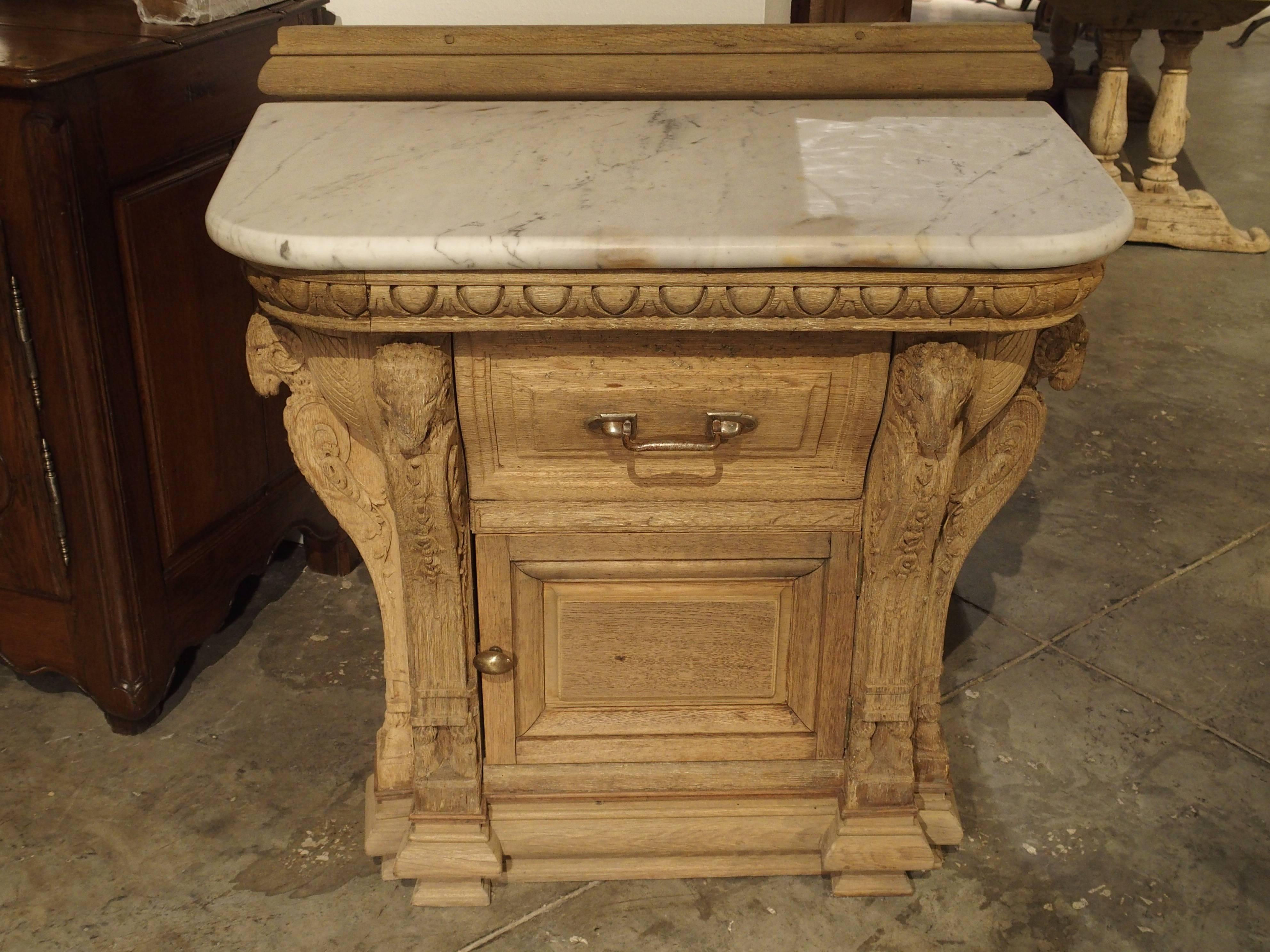 Carrara Marble 19th Century Oak and Marble Butcher Counter from Lyon, France