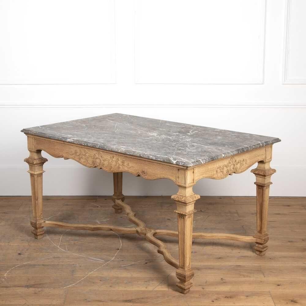 Mesa central de roble y mármol del siglo XIX en Bueno estado para la venta en Gloucestershire, GB