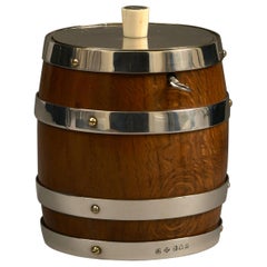 Antique 19th Century Oak and Silvered Barrel Tobacco Jar