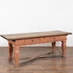19th Century Oak Baroque Library Table with Two Drawers