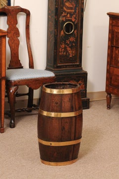19th Century Oak Barrel with Brass Banding