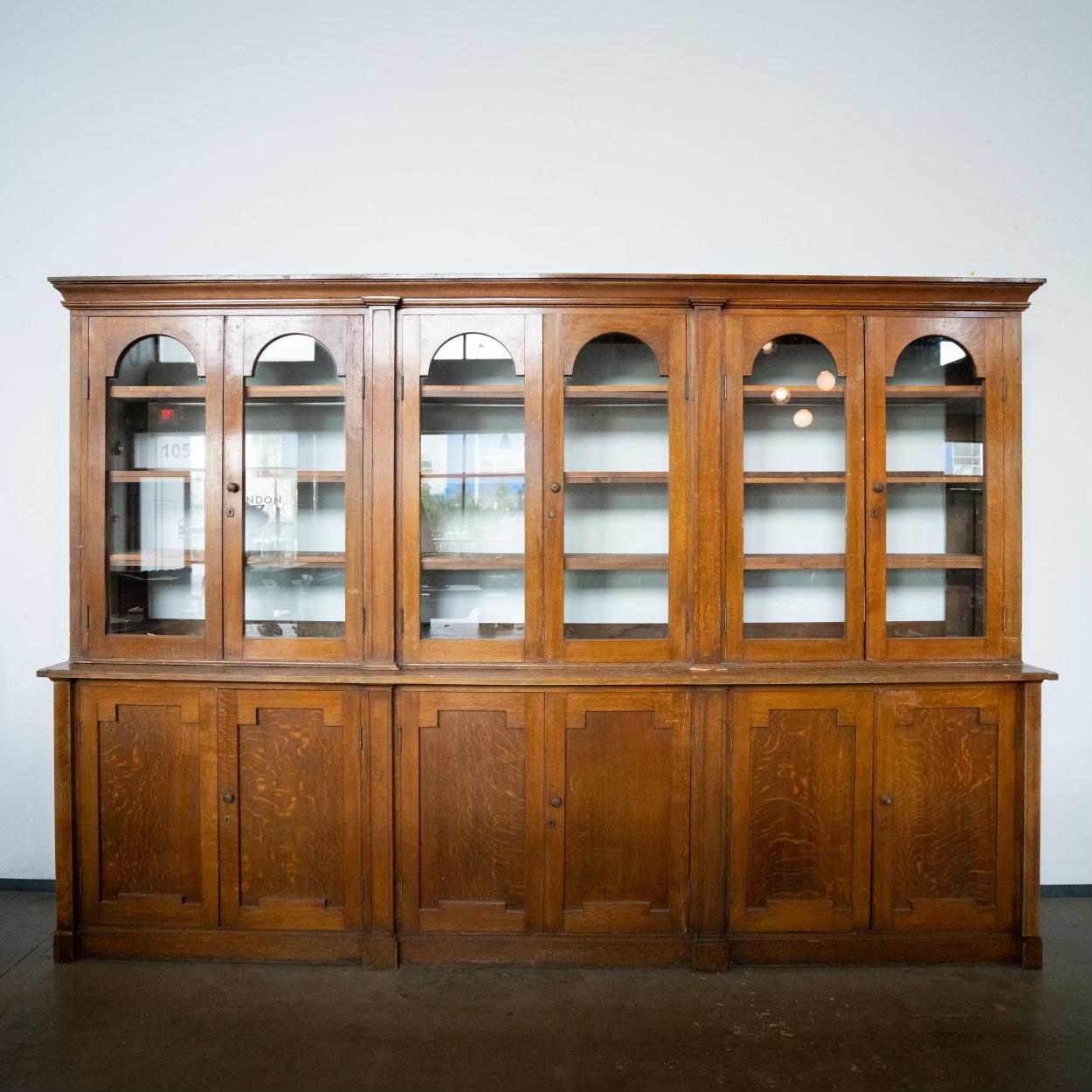 Brass 19th Century Oak Bookcase Dry Bar Cabinet For Sale