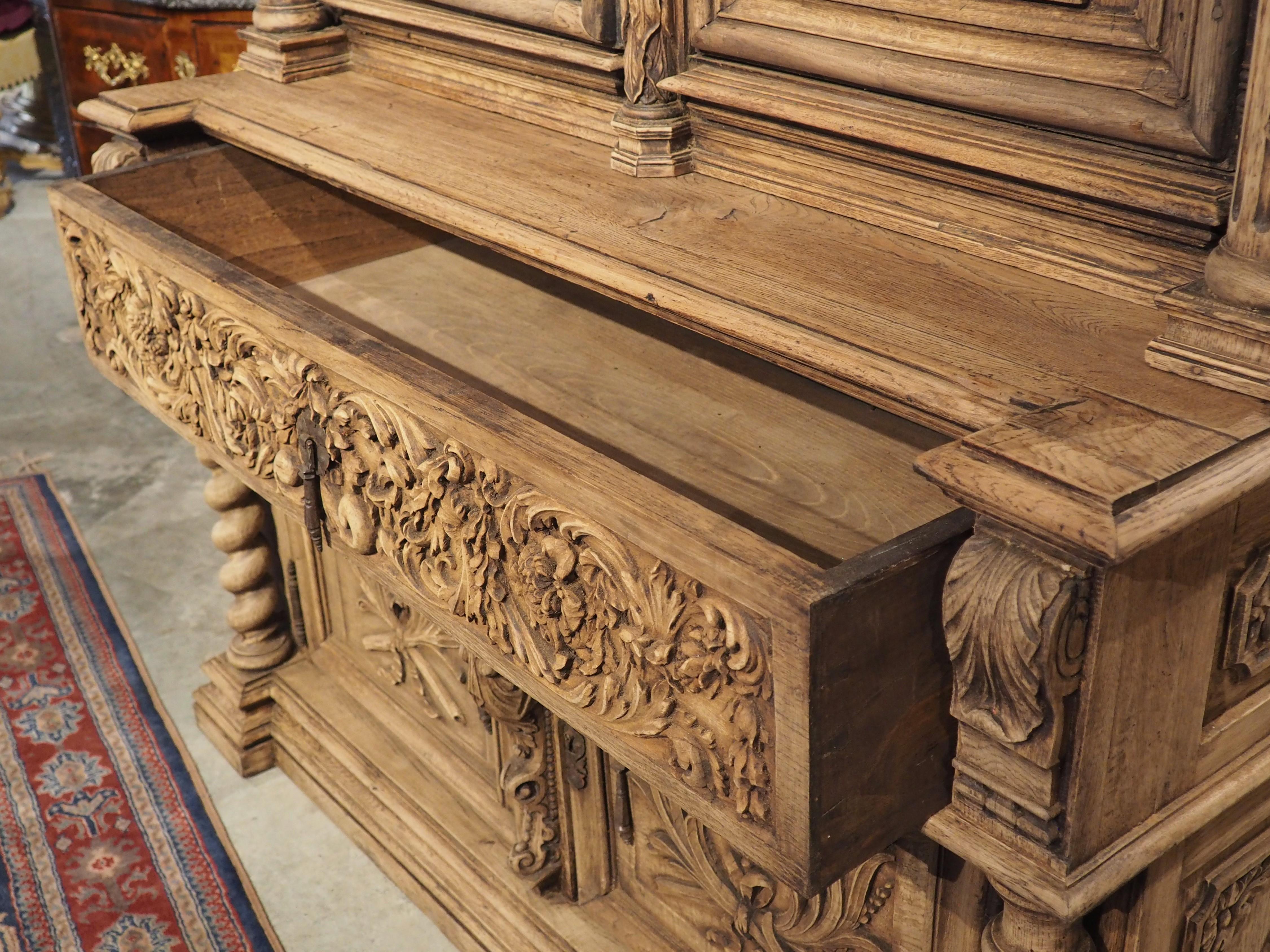 19th Century Oak Buffet Deux Corps, the Arms of Brittany and France 9