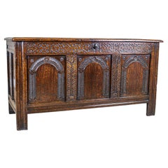 19th-Century Oak Cassone in Carved Floral Patterns