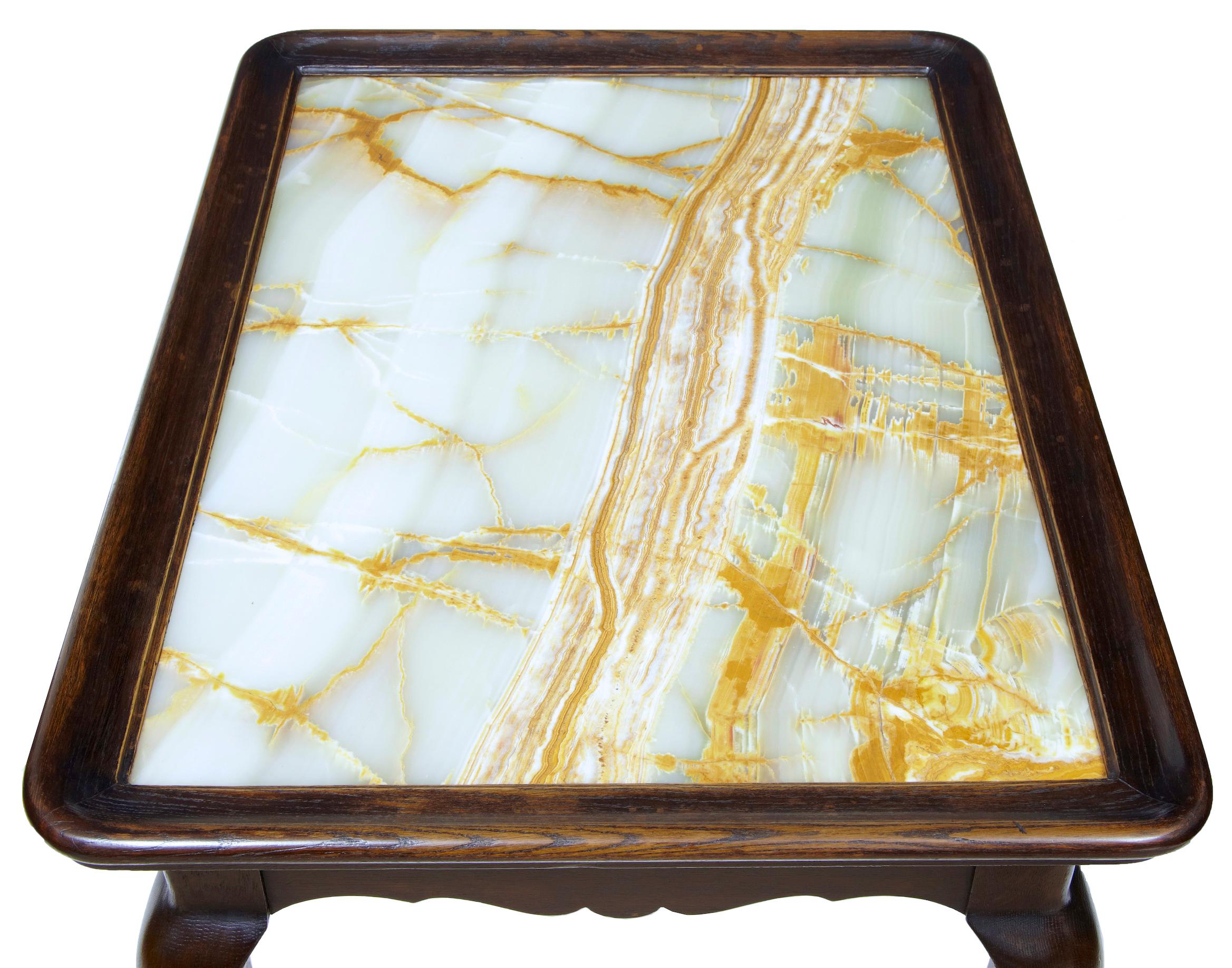 English 19th Century Oak Chippendale Influenced Onyx Top Silver Table