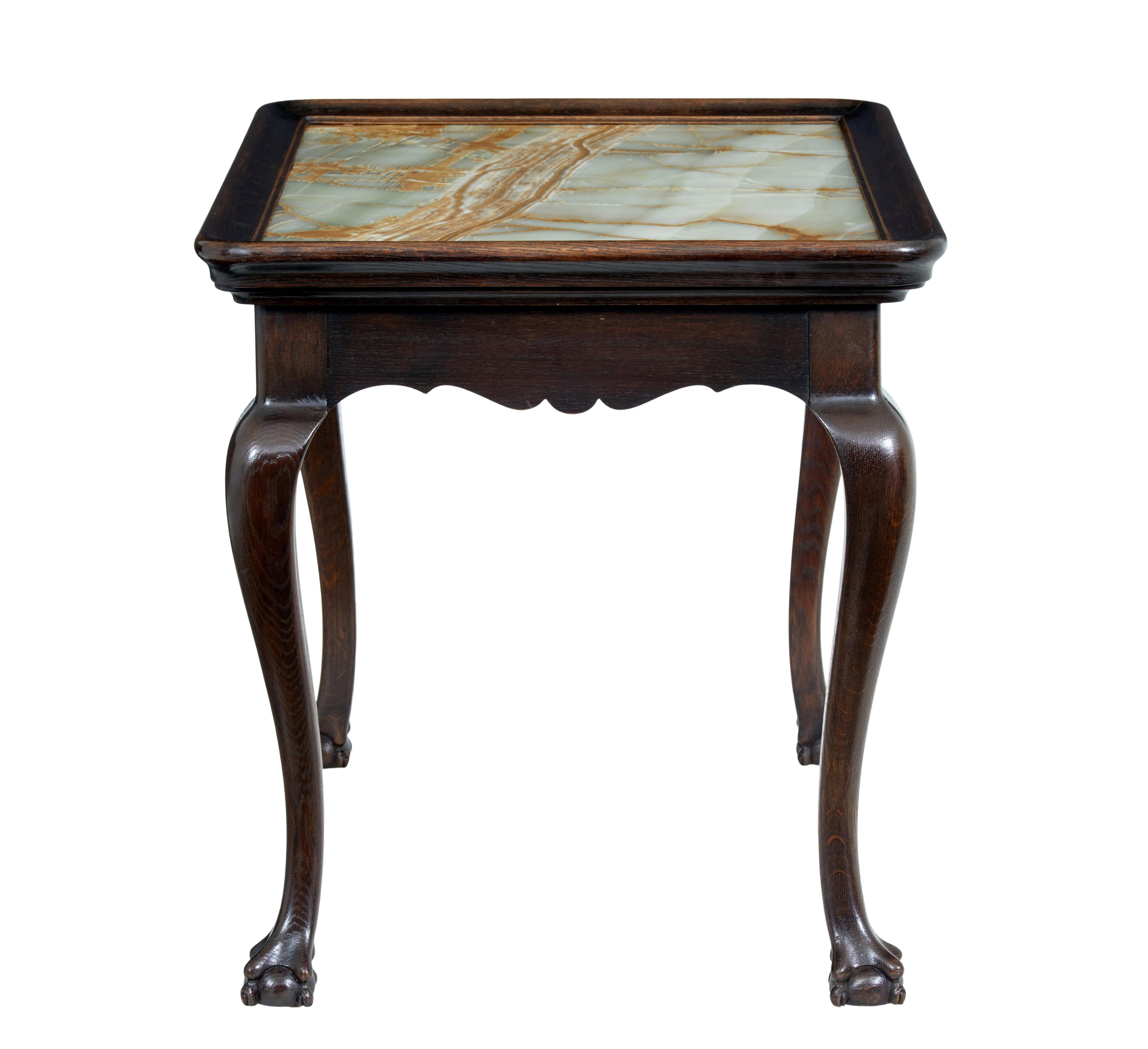 English 19th Century Oak Chippendale Influenced Onyx Top Table