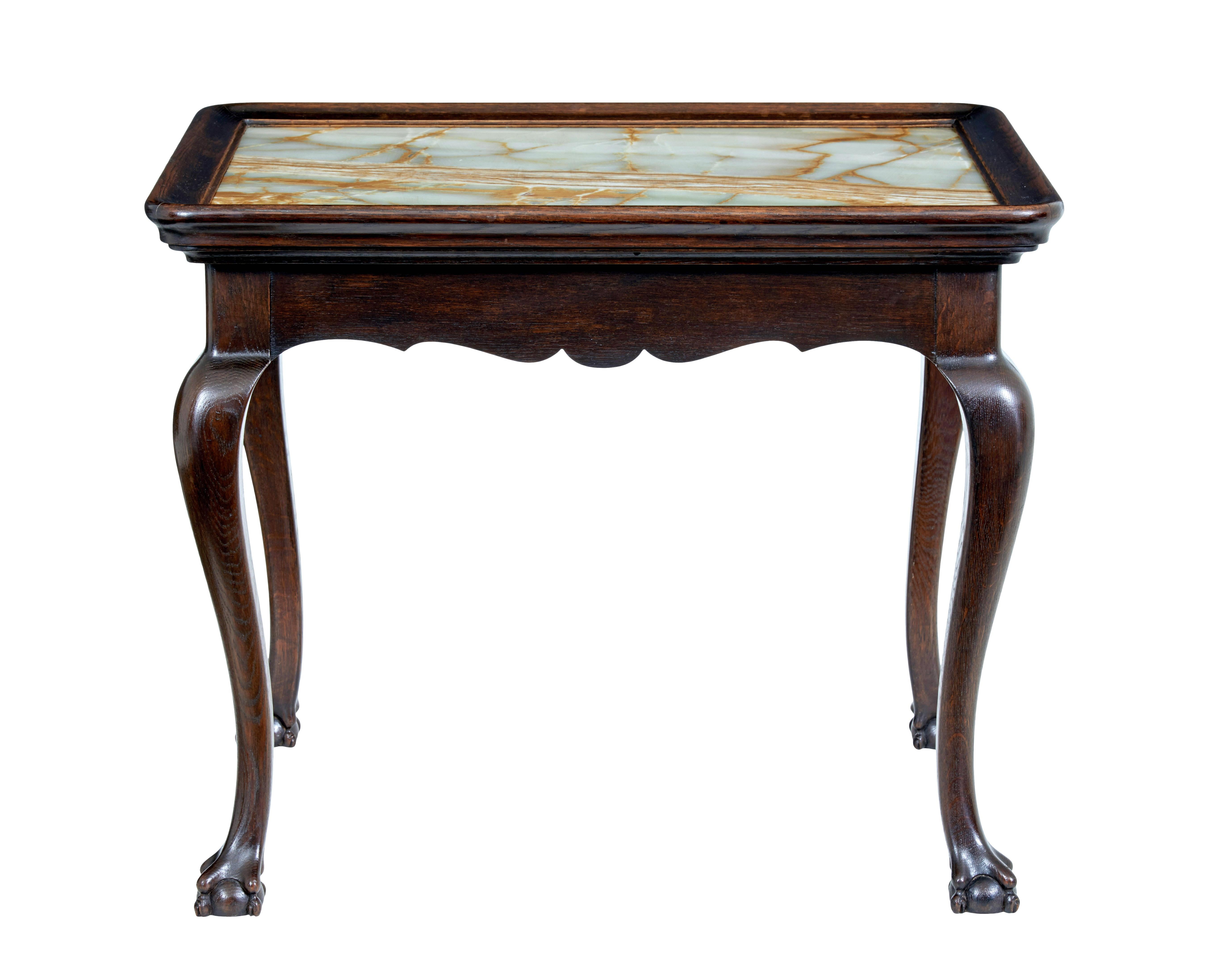 19th Century oak chippendale influenced onyx top table In Good Condition For Sale In Debenham, Suffolk