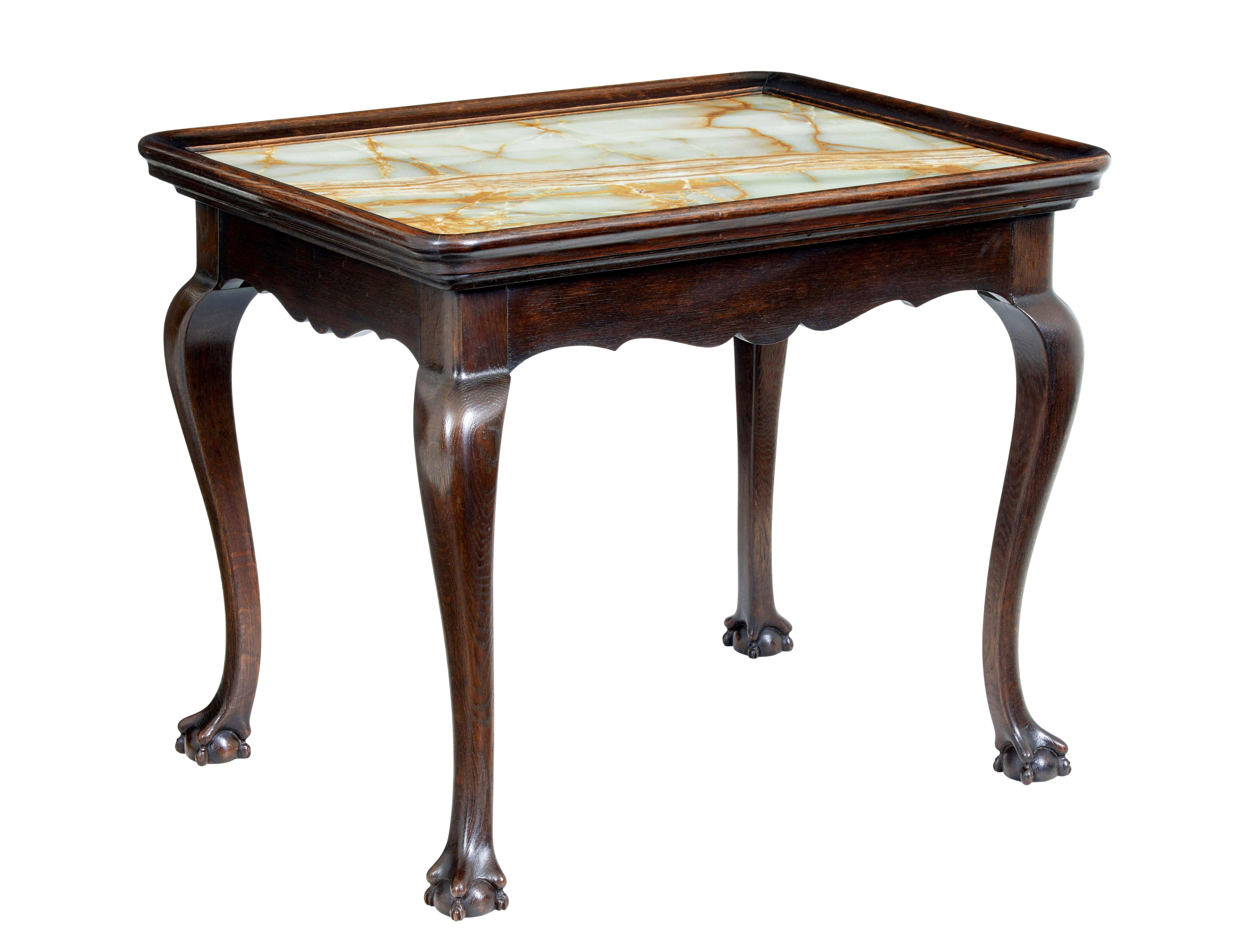 19th Century oak chippendale influenced onyx top table In Good Condition For Sale In Debenham, Suffolk