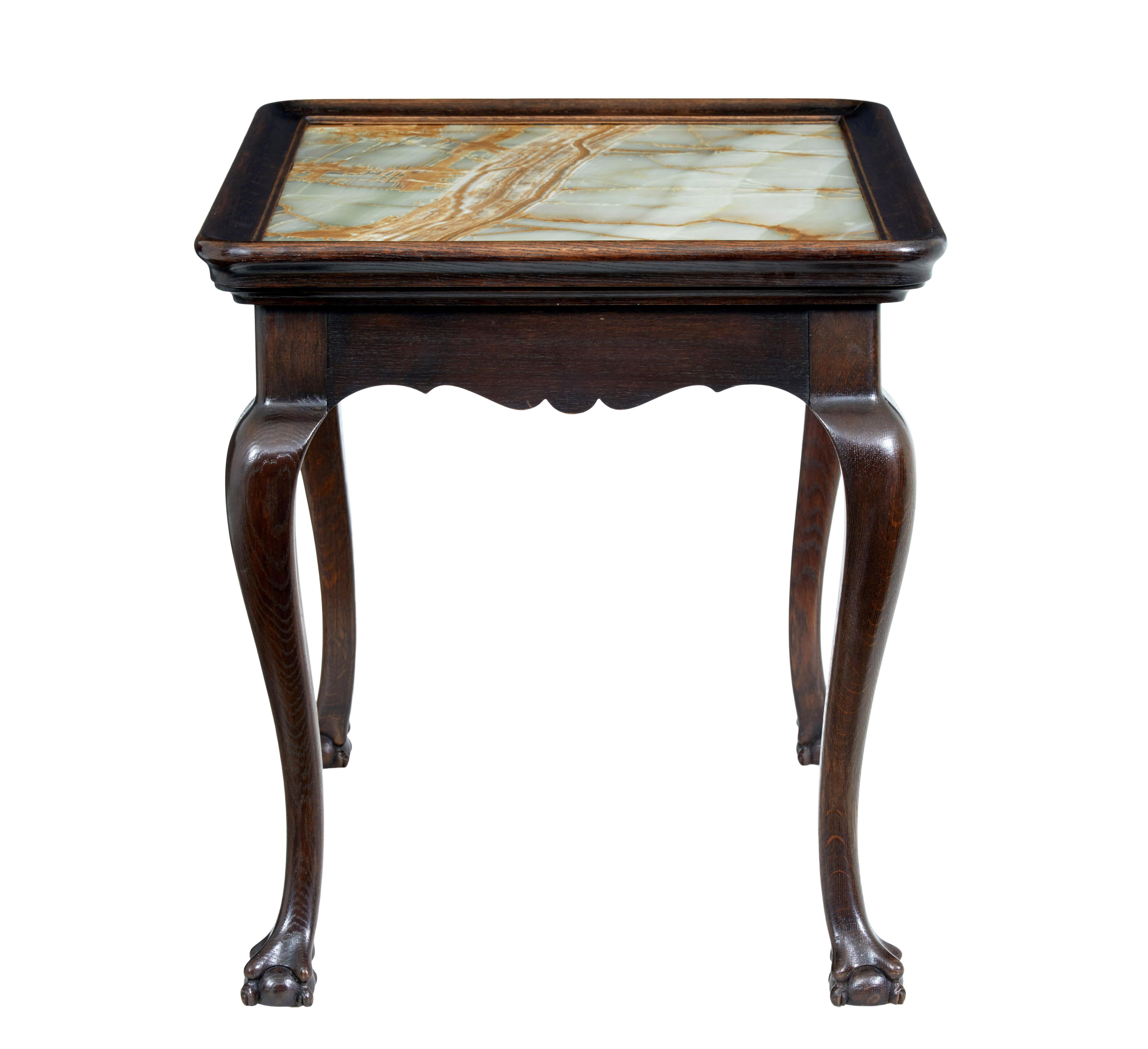 Onyx 19th Century oak chippendale influenced onyx top table For Sale