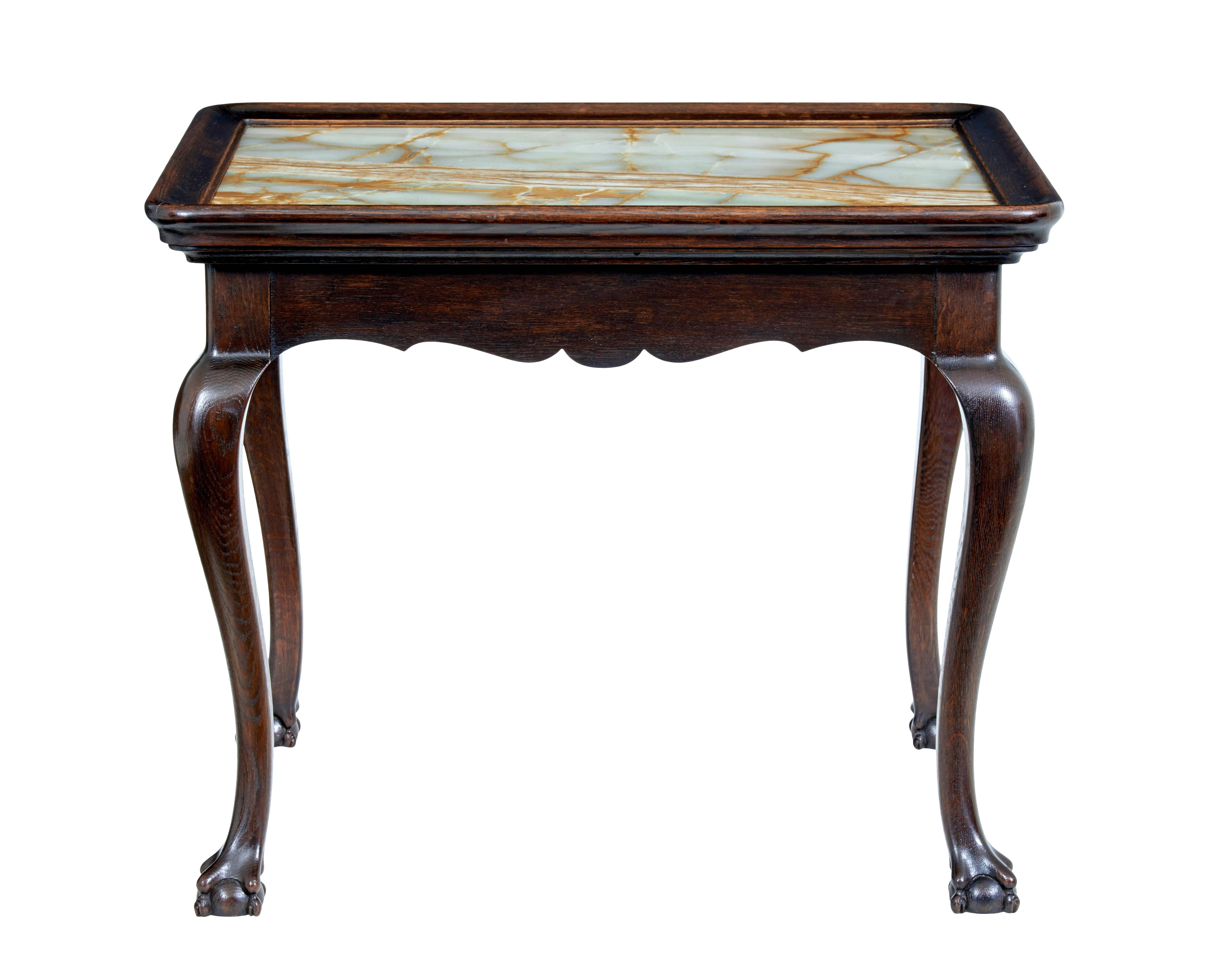 20th Century 19th Century oak chippendale influenced onyx top table For Sale