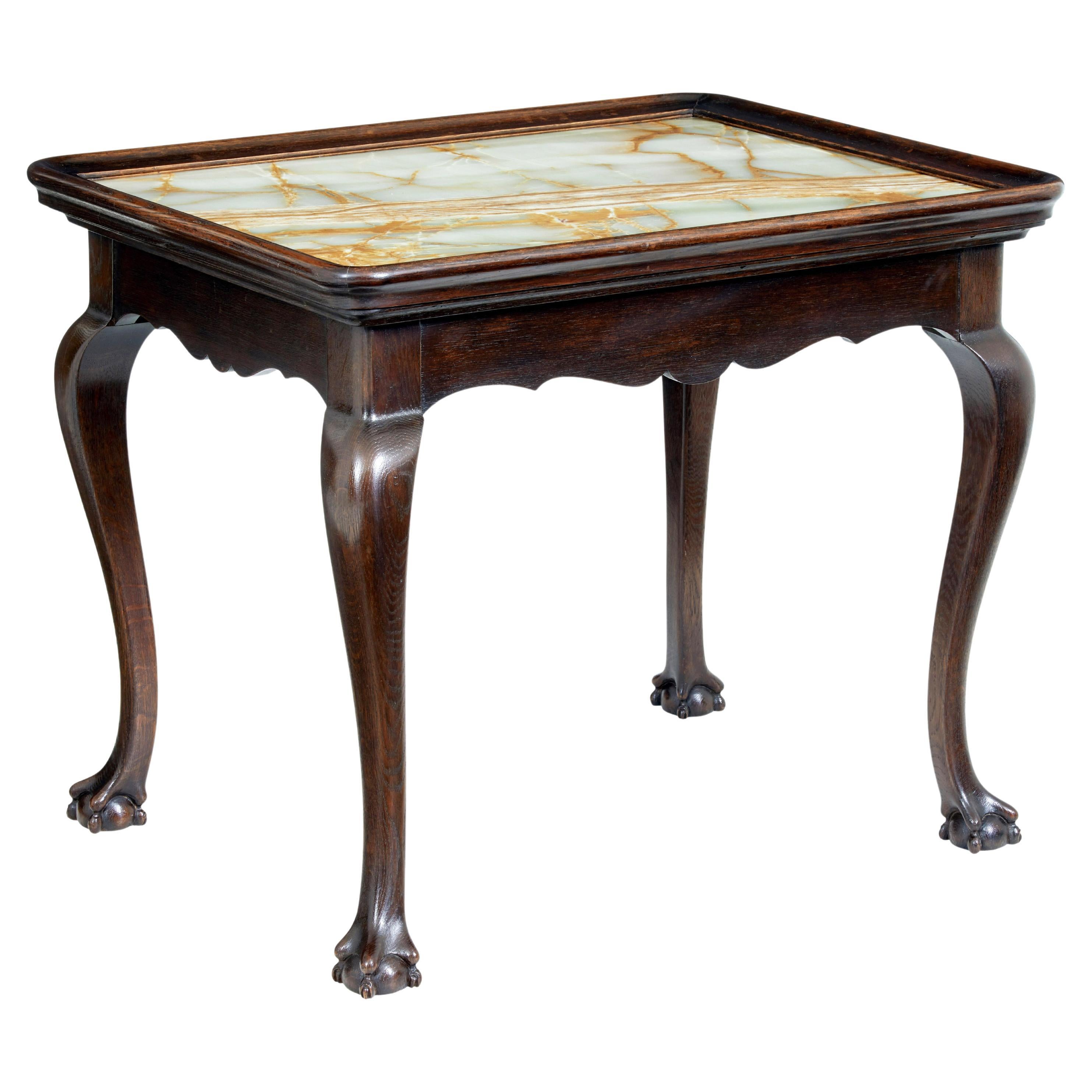 19th Century oak chippendale influenced onyx top table For Sale