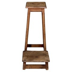 19th-Century Oak Choir Stool with Footrest, Authentic Liturgical Furniture