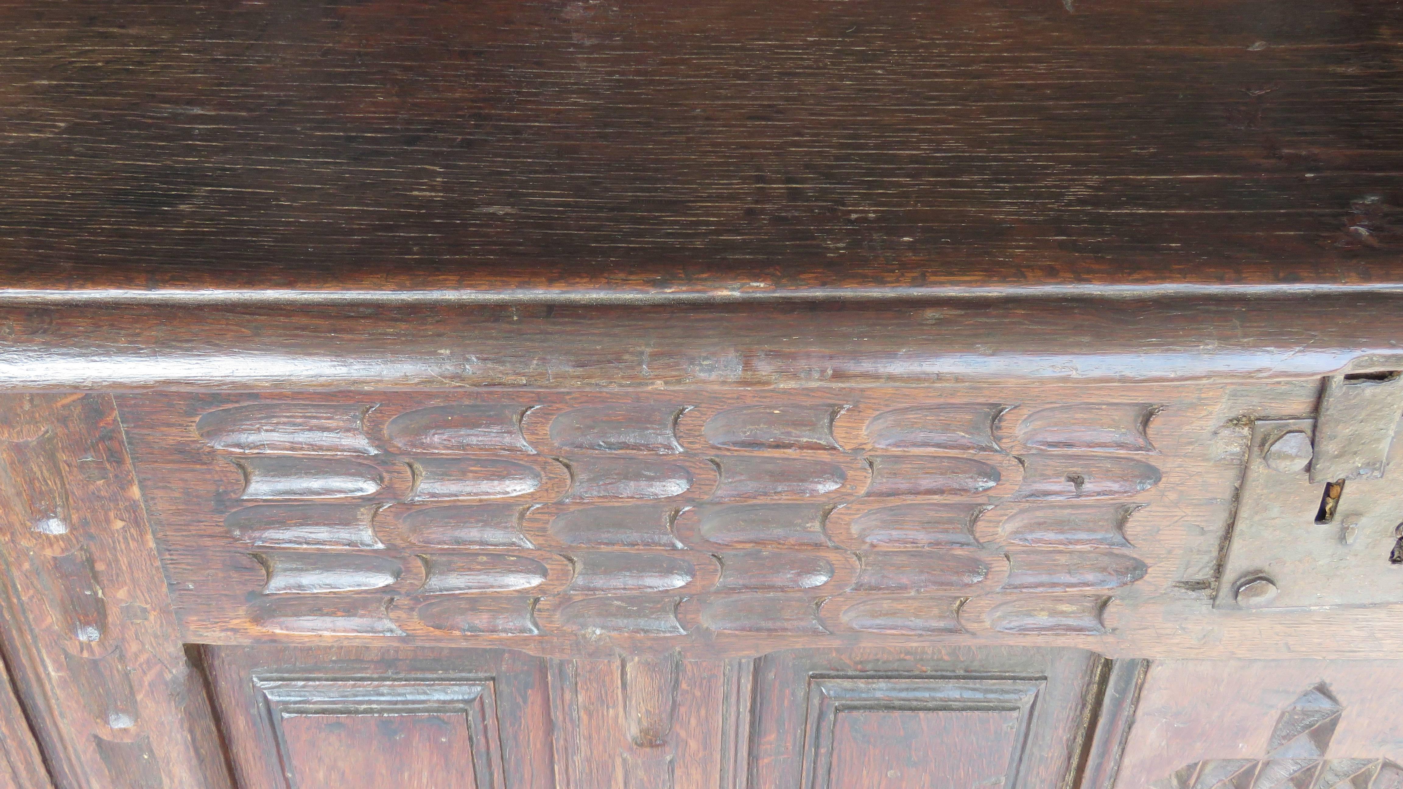 Baroque 19th Century Oak Coffer, Trunk, Chest of Arms For Sale